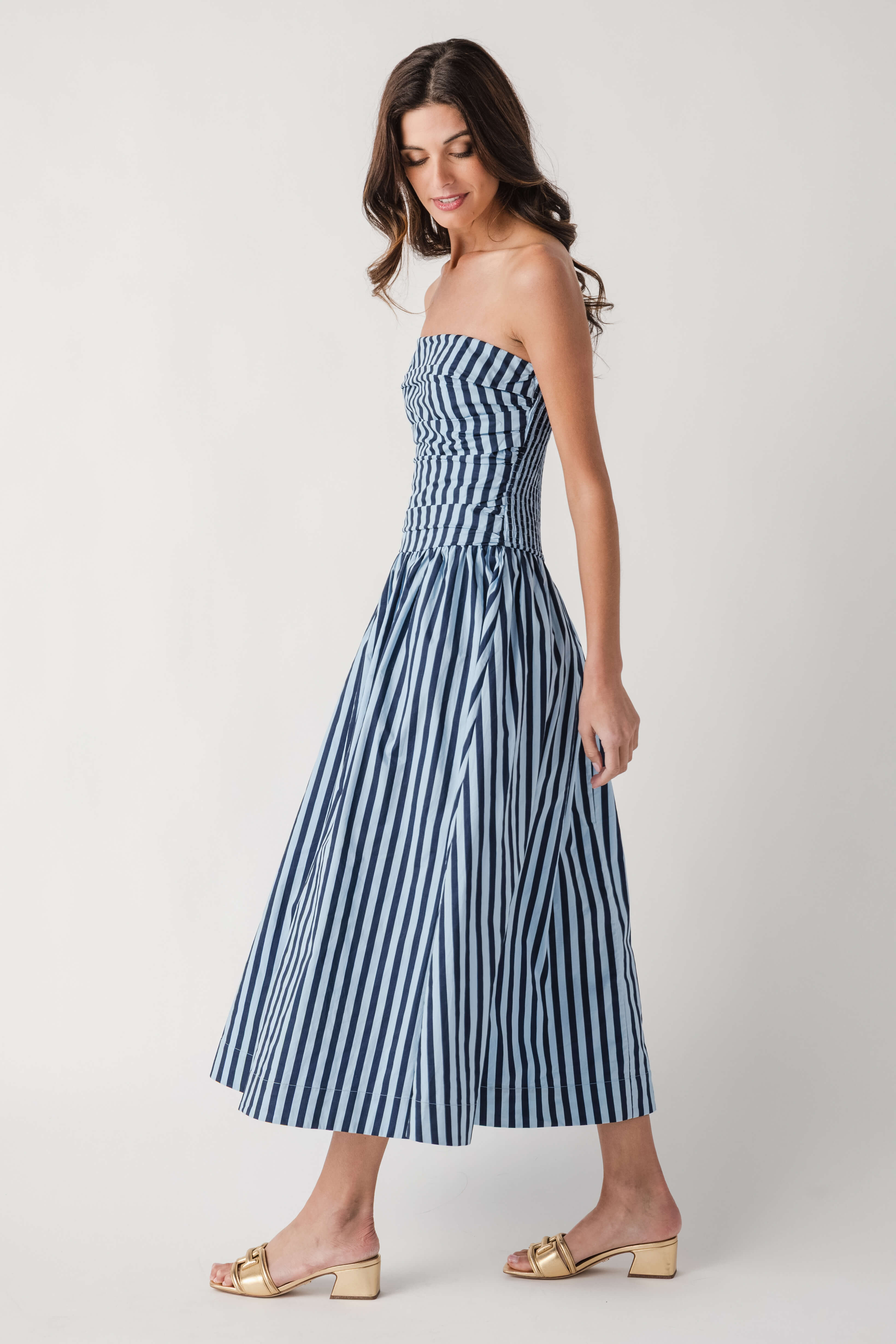 Pinch Striped Strapless Dress