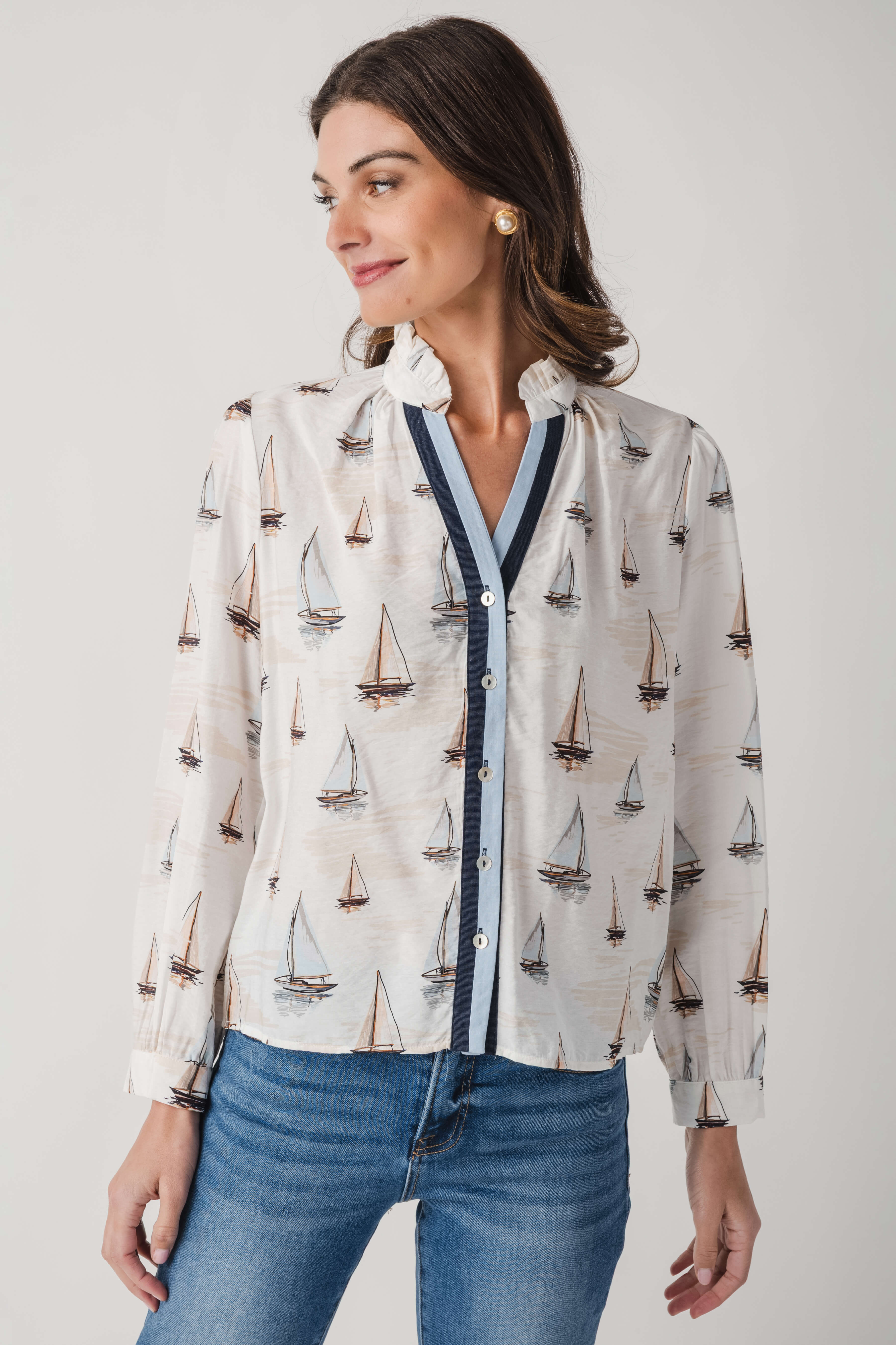 THML Sailboat Button Up Top