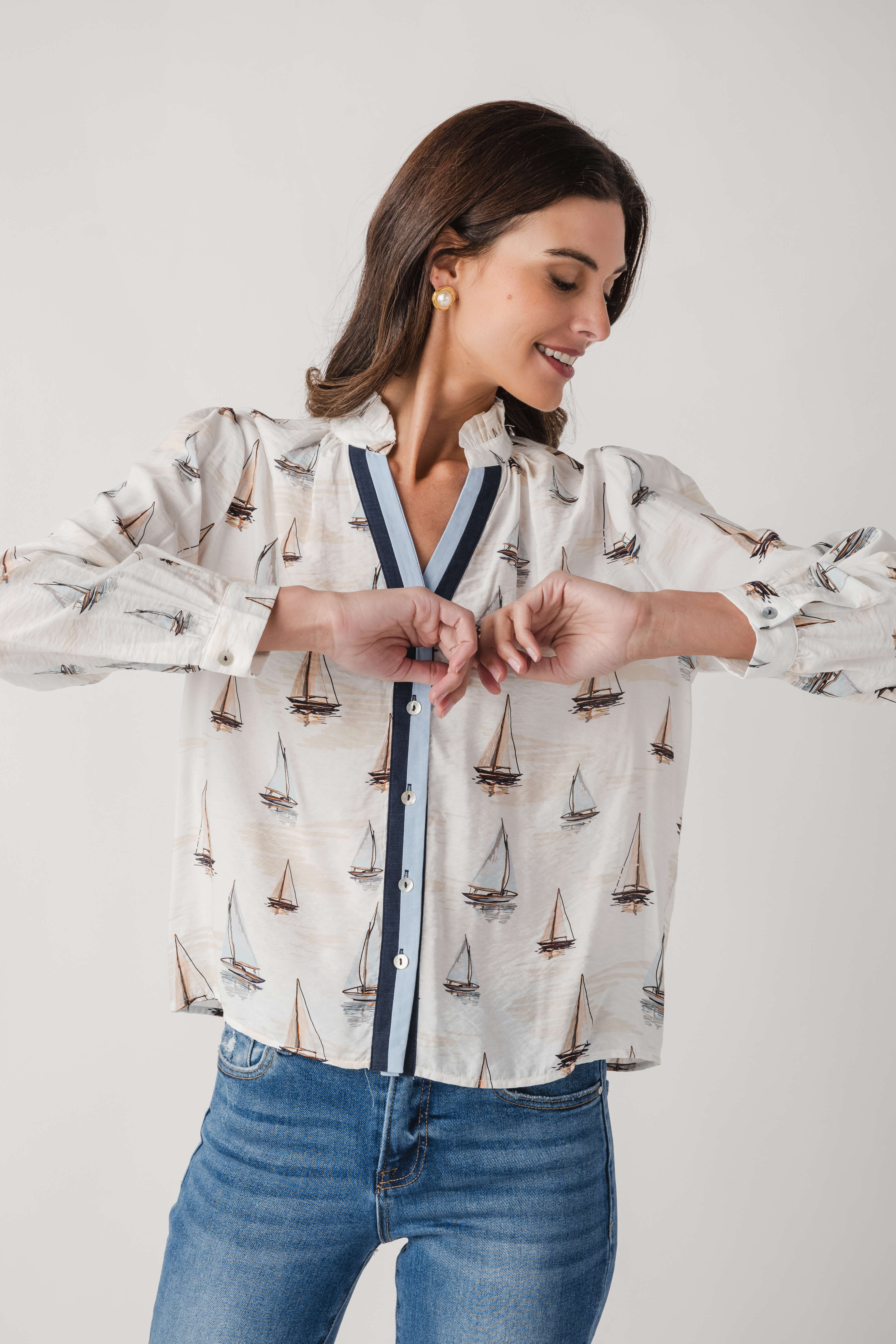 THML Sailboat Button Up Top