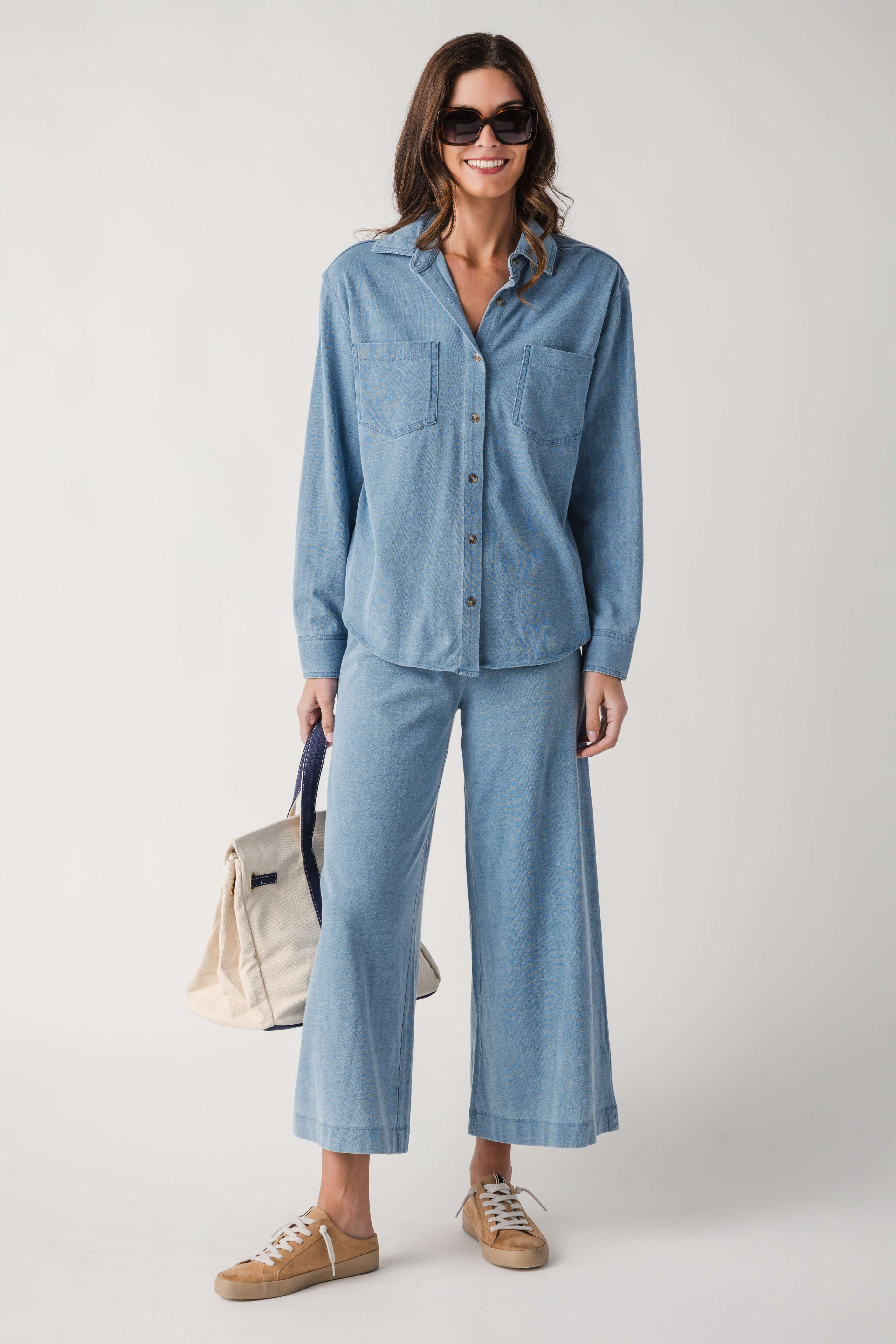 Z Supply Reese Jersey Denim Button Up