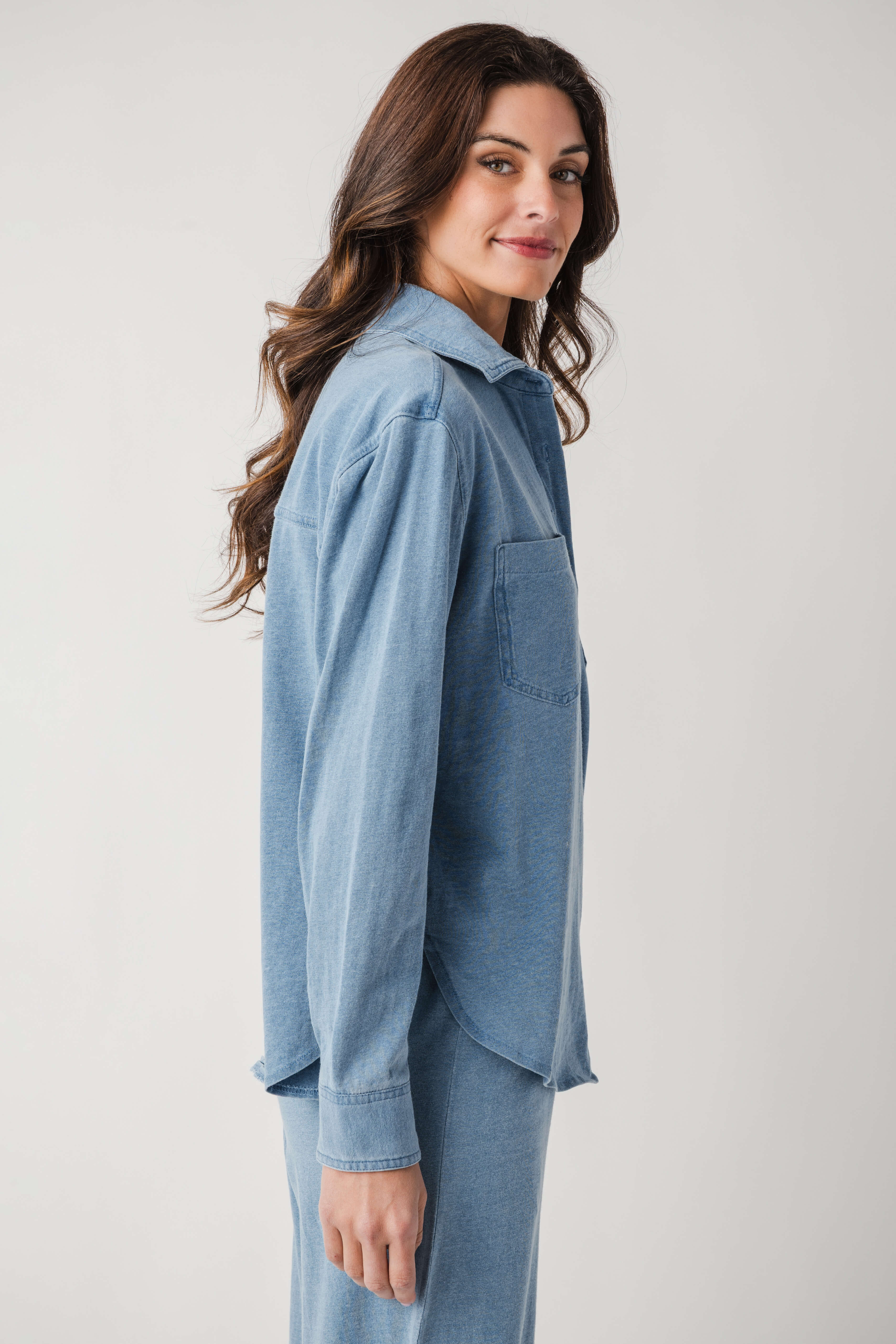Z Supply Reese Jersey Denim Button Up