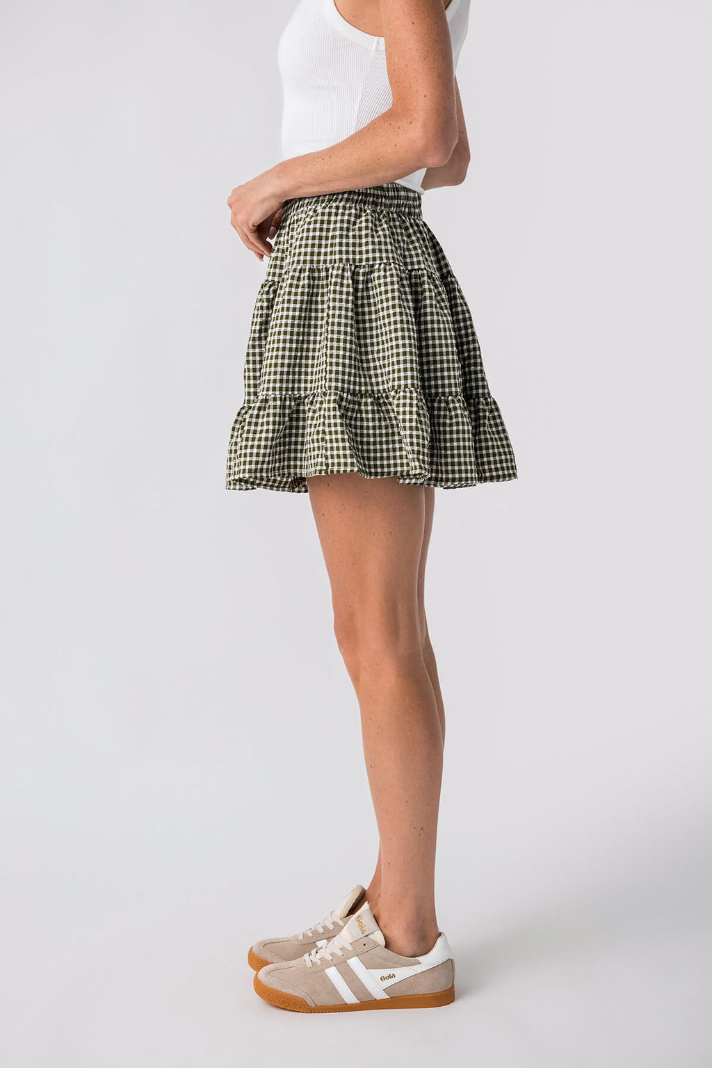 Buttermelon High Waist Tiered Check Skirt