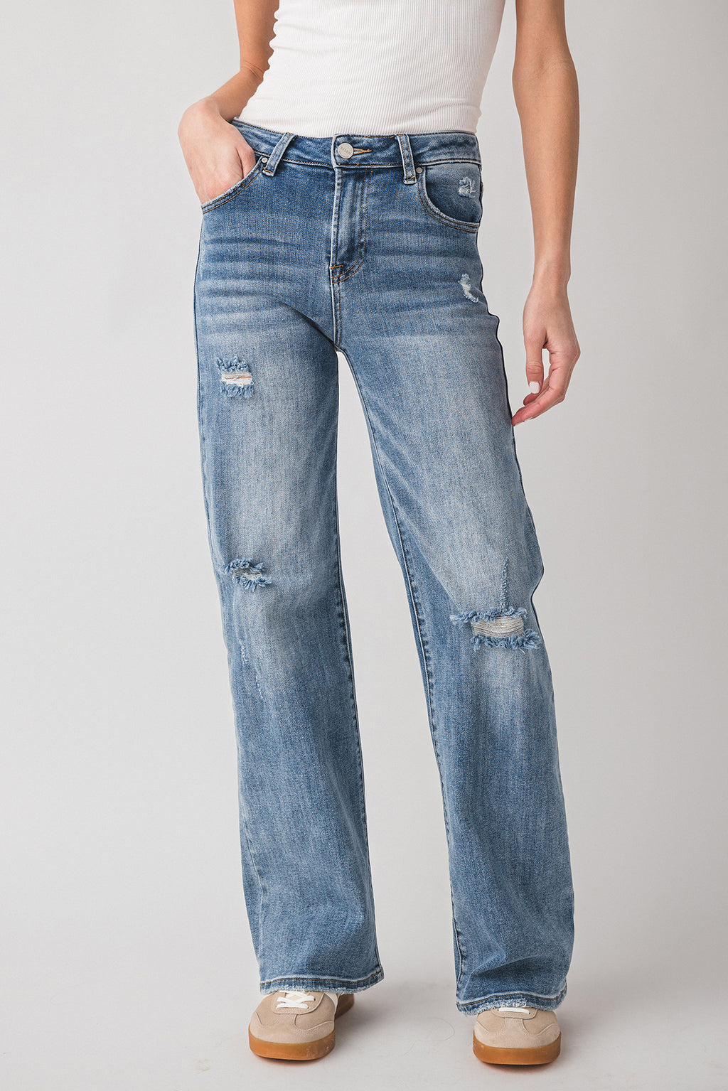 Risen Lexi High Rise Vintage Washed Wide Leg Jeans