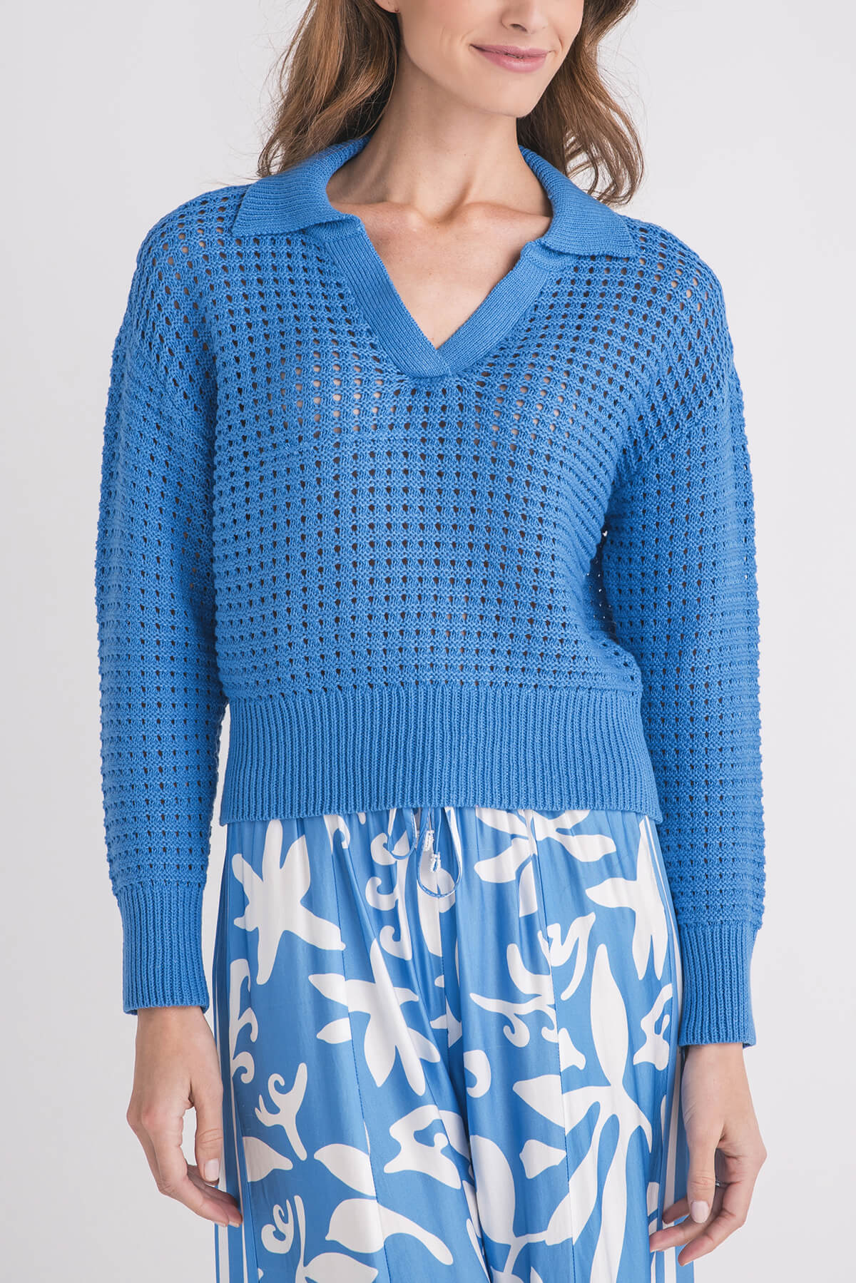 RD Style Paola Crochet Polo Sweater