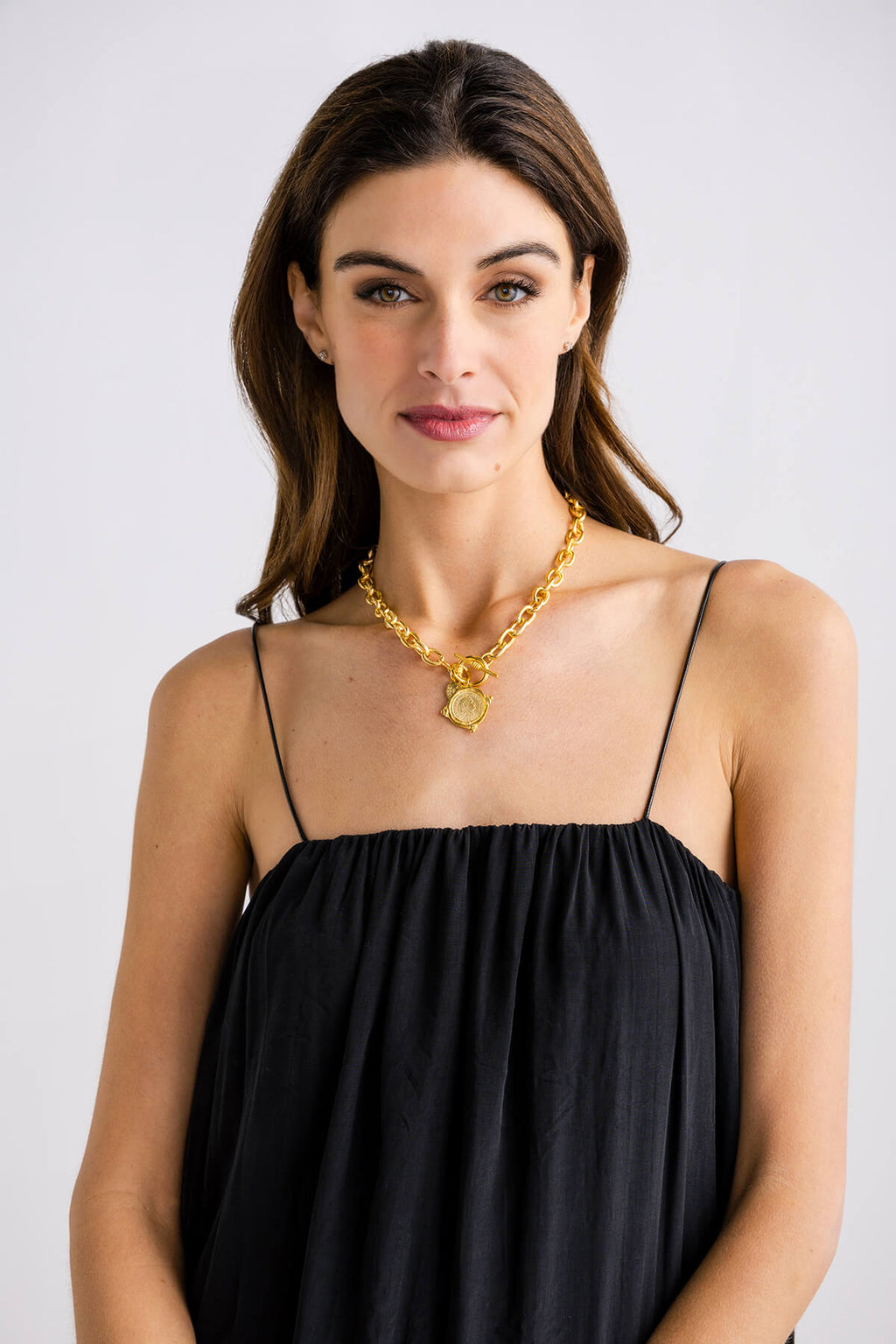 Susan Shaw Handcast Gold Intaglio Coin Front Toggle Necklace