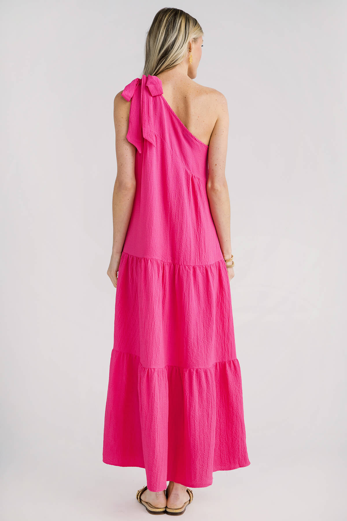 Solution One Shoulder Bow Tiered Maxi Dress