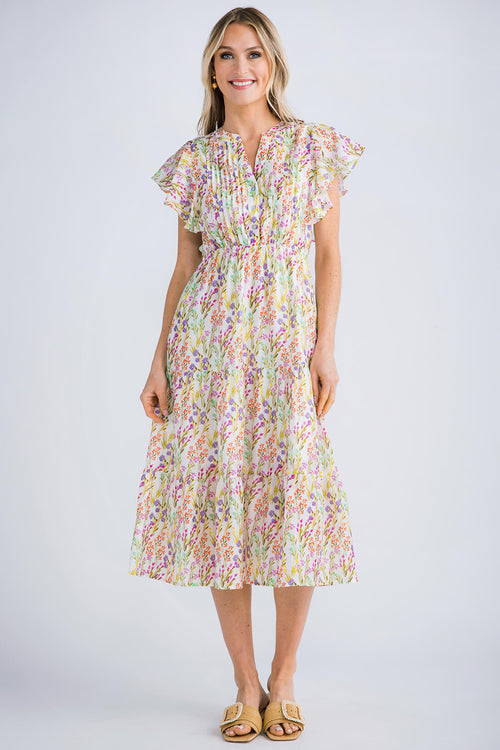 THML Floral Flutter Sleeve Maxi Dress