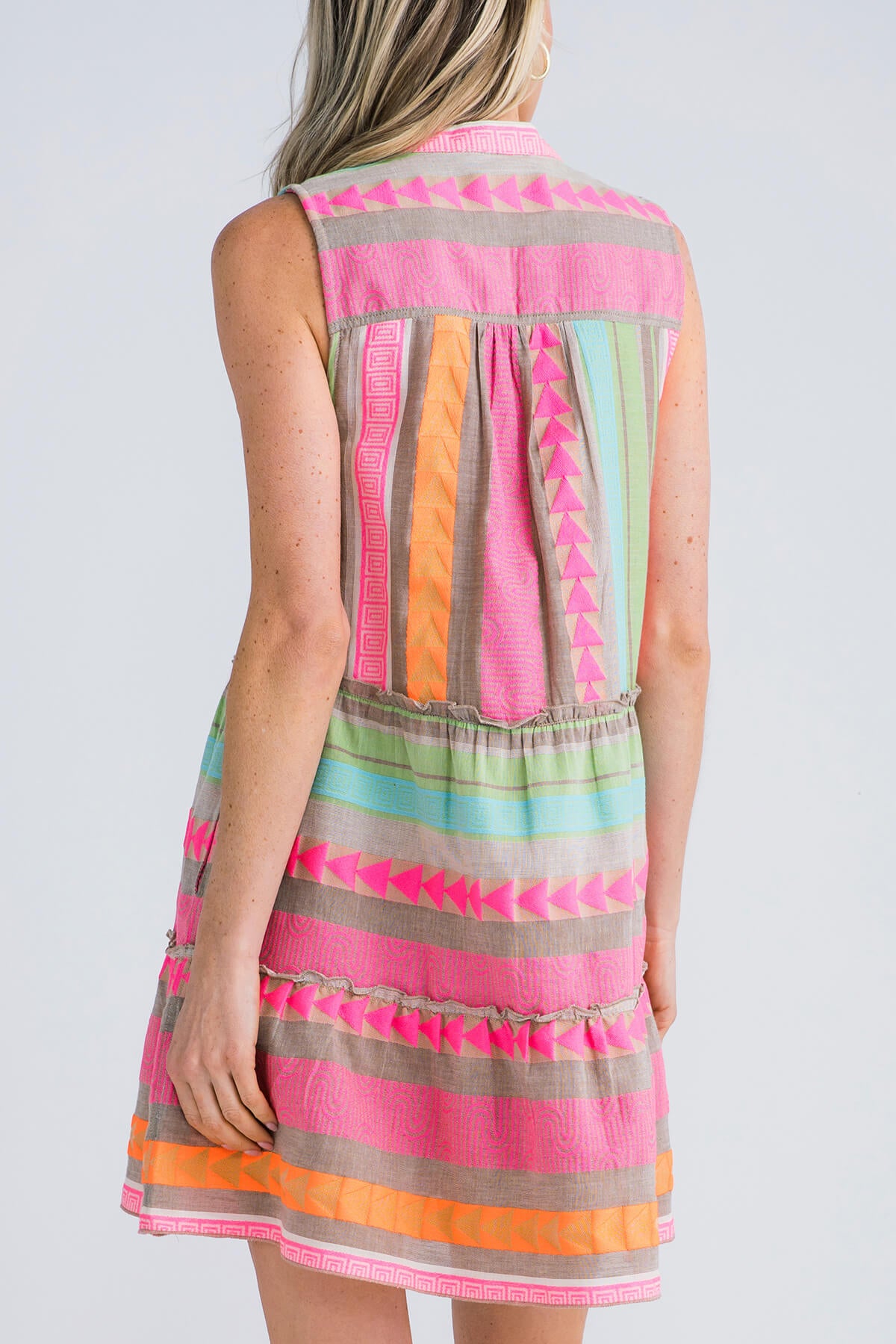 Elan Neon Multi Embroidered Tiered Dress
