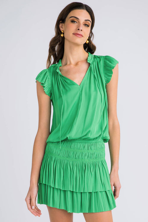 Current Air Flutter Sleeve Pleated Dress