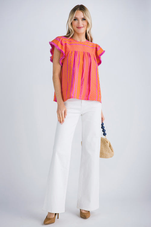 THML Flutter Sleeve Embroidered Top