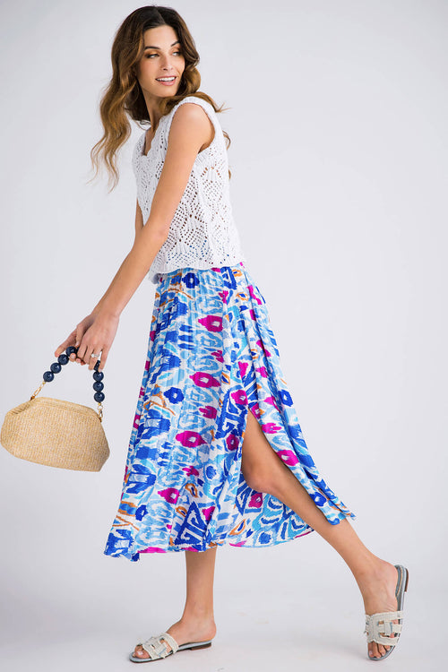 Eesome Floral Print Pleated Midi Skirt