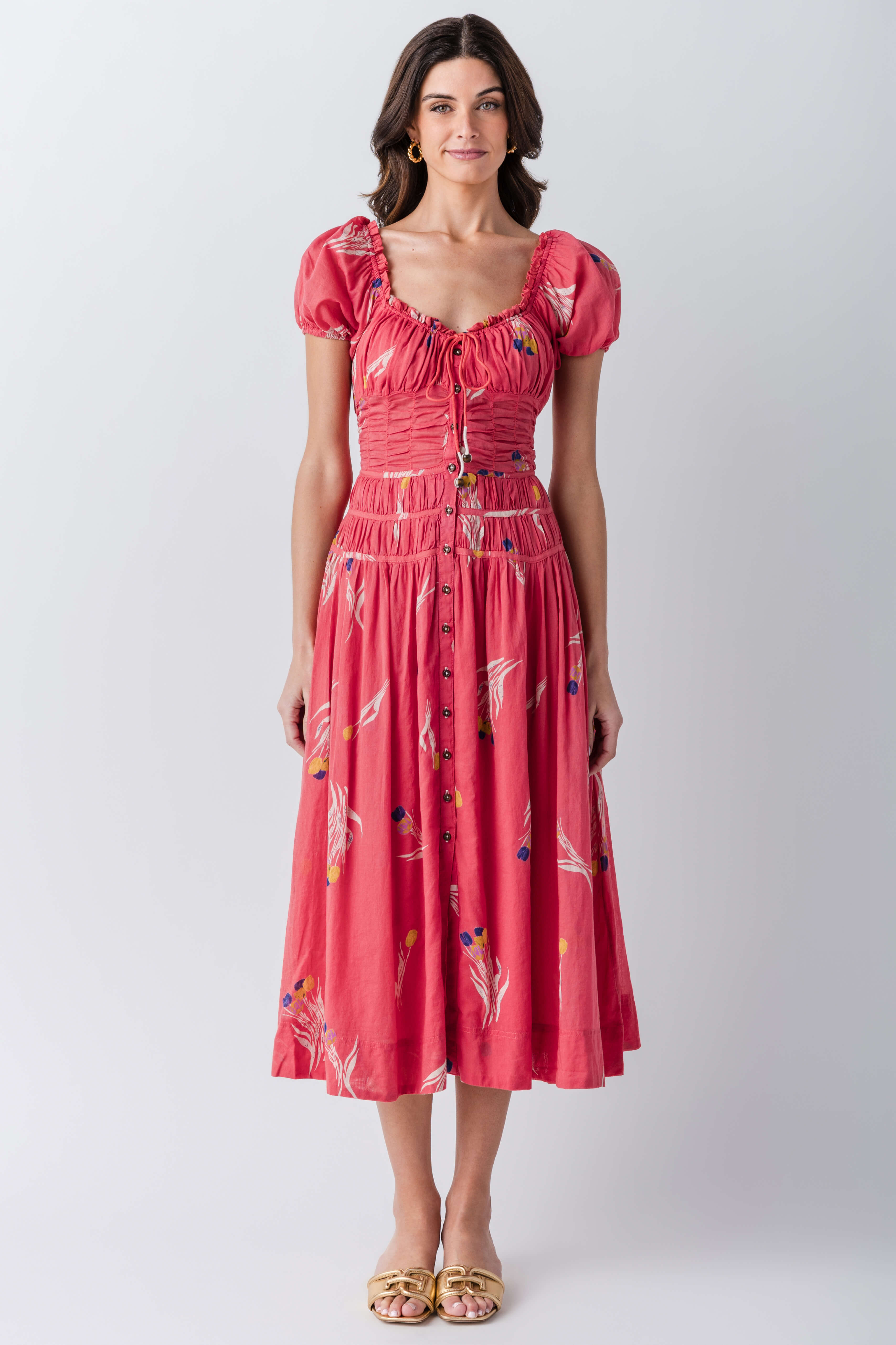 Free People Complete Me Midi Dress - Coral Combo S Free People Complete Me Midi Dress - Coral Combo S