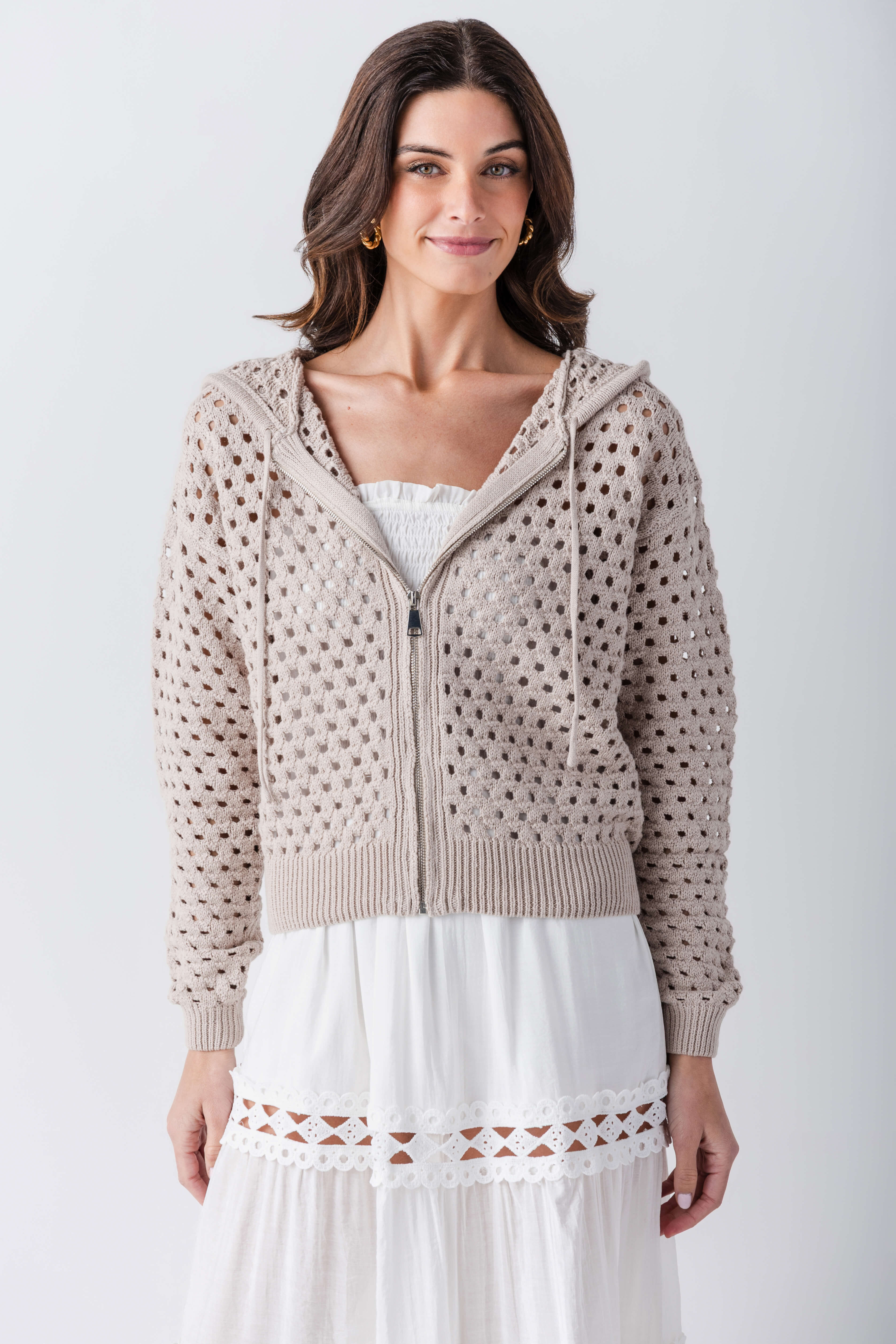 Elan Crochet Hooded Sweater