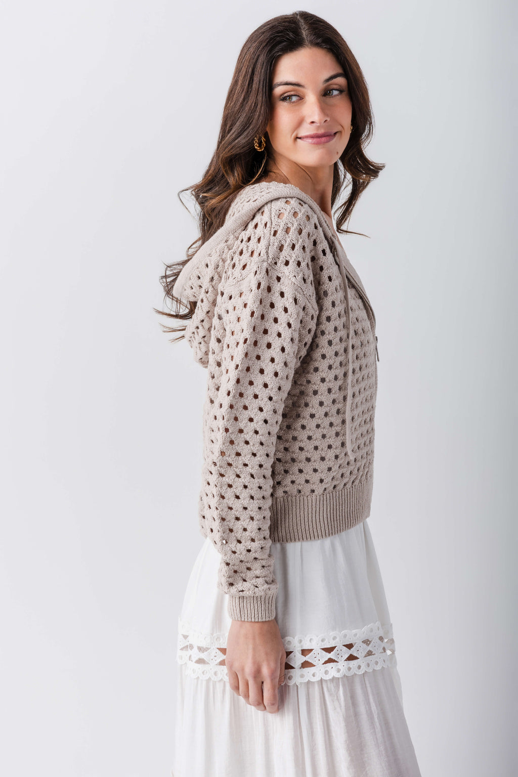 Elan Crochet Hooded Sweater