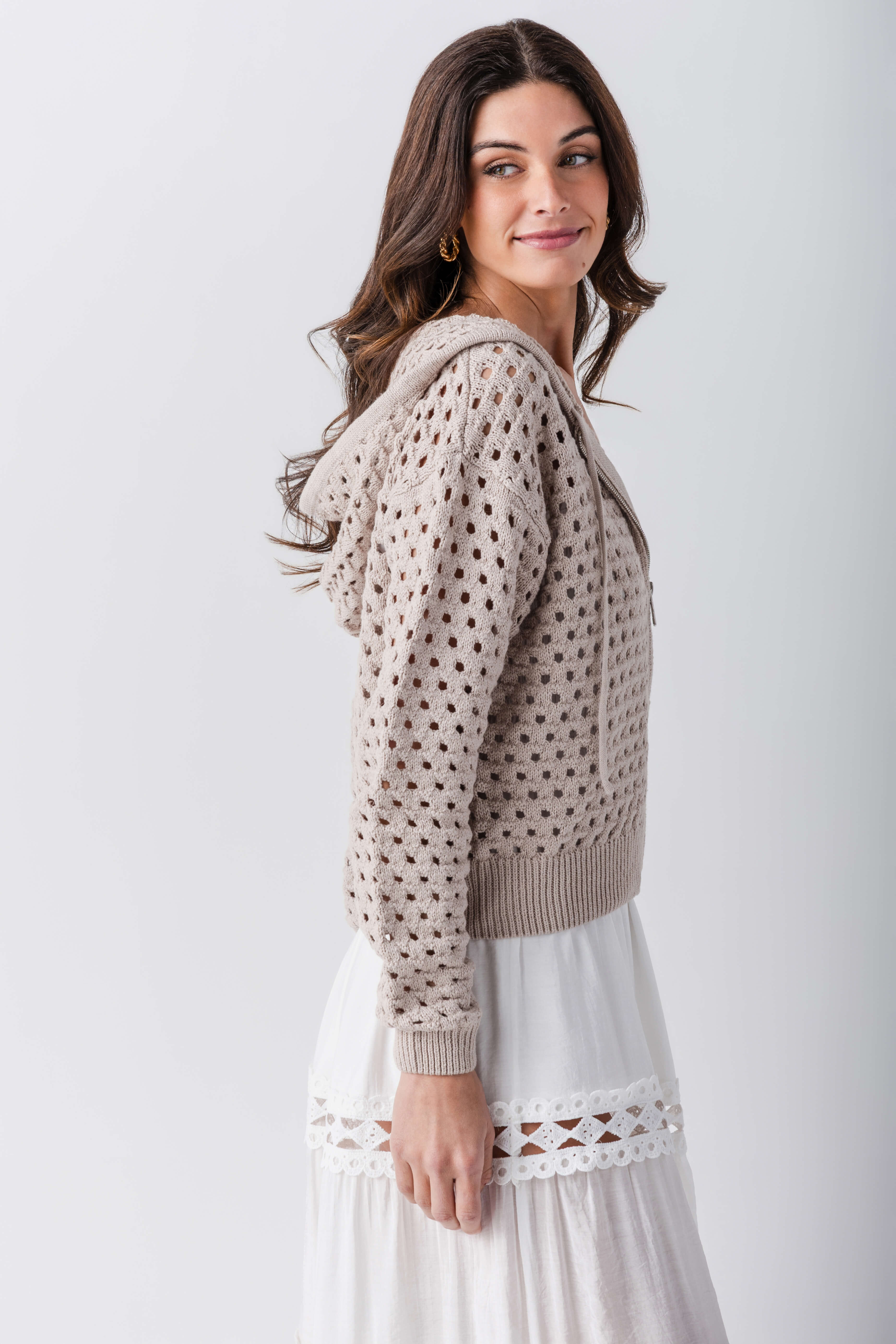 Elan Crochet Hooded Sweater