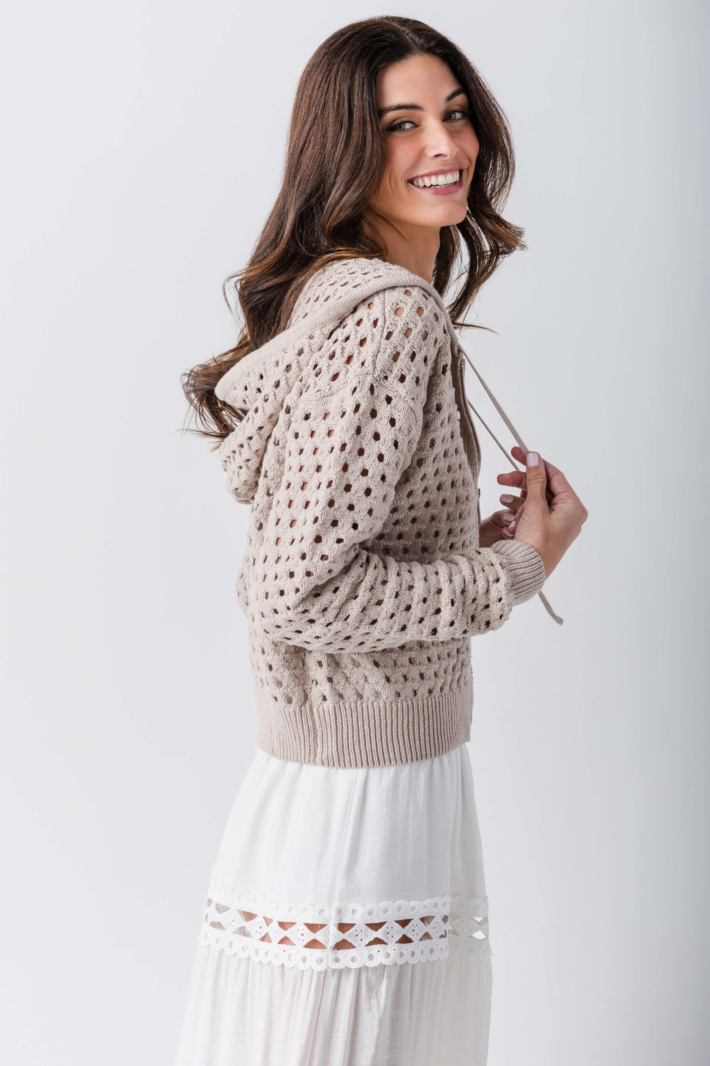 Elan Crochet Hooded Sweater