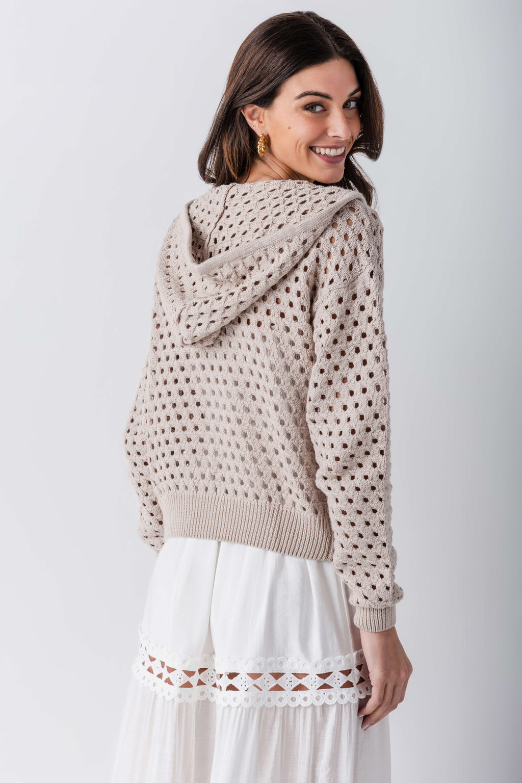Elan Crochet Hooded Sweater