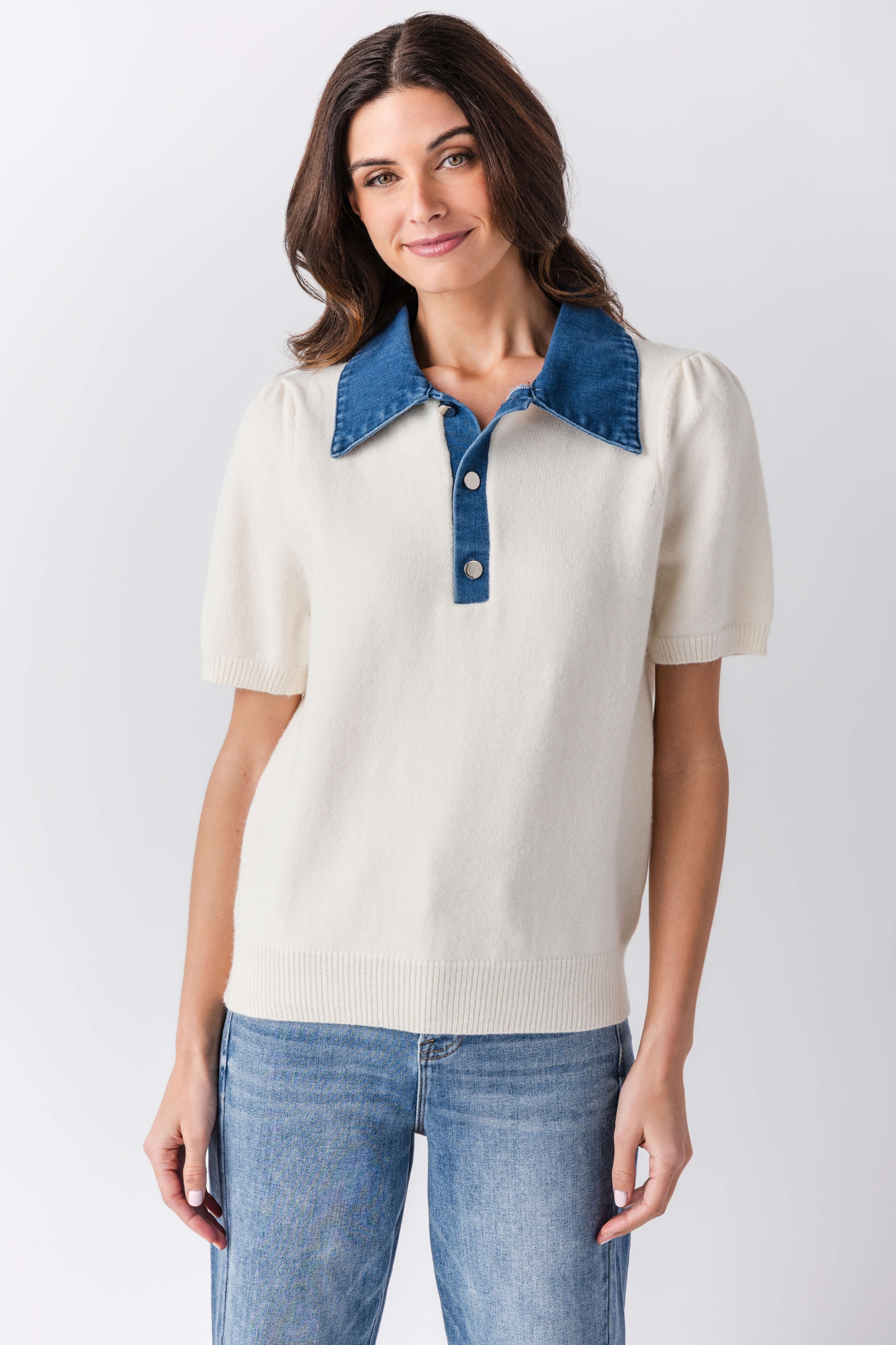 Urban Daisy Denim Collar Polo Top