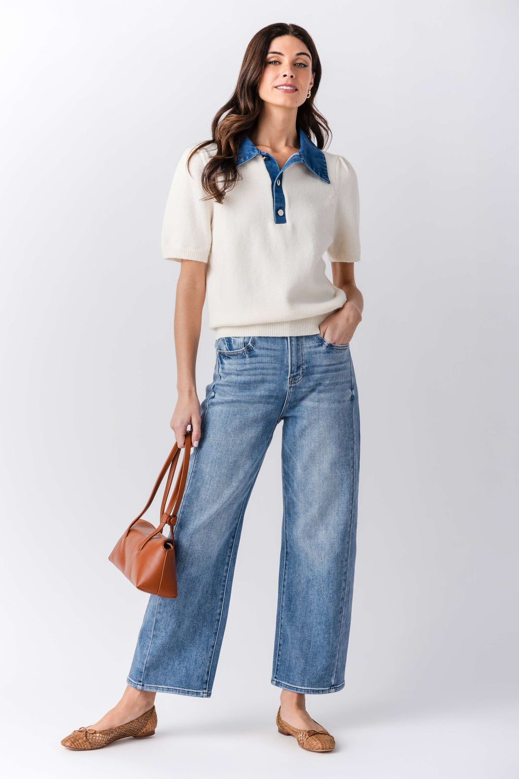 Urban Daisy Denim Collar Polo Top
