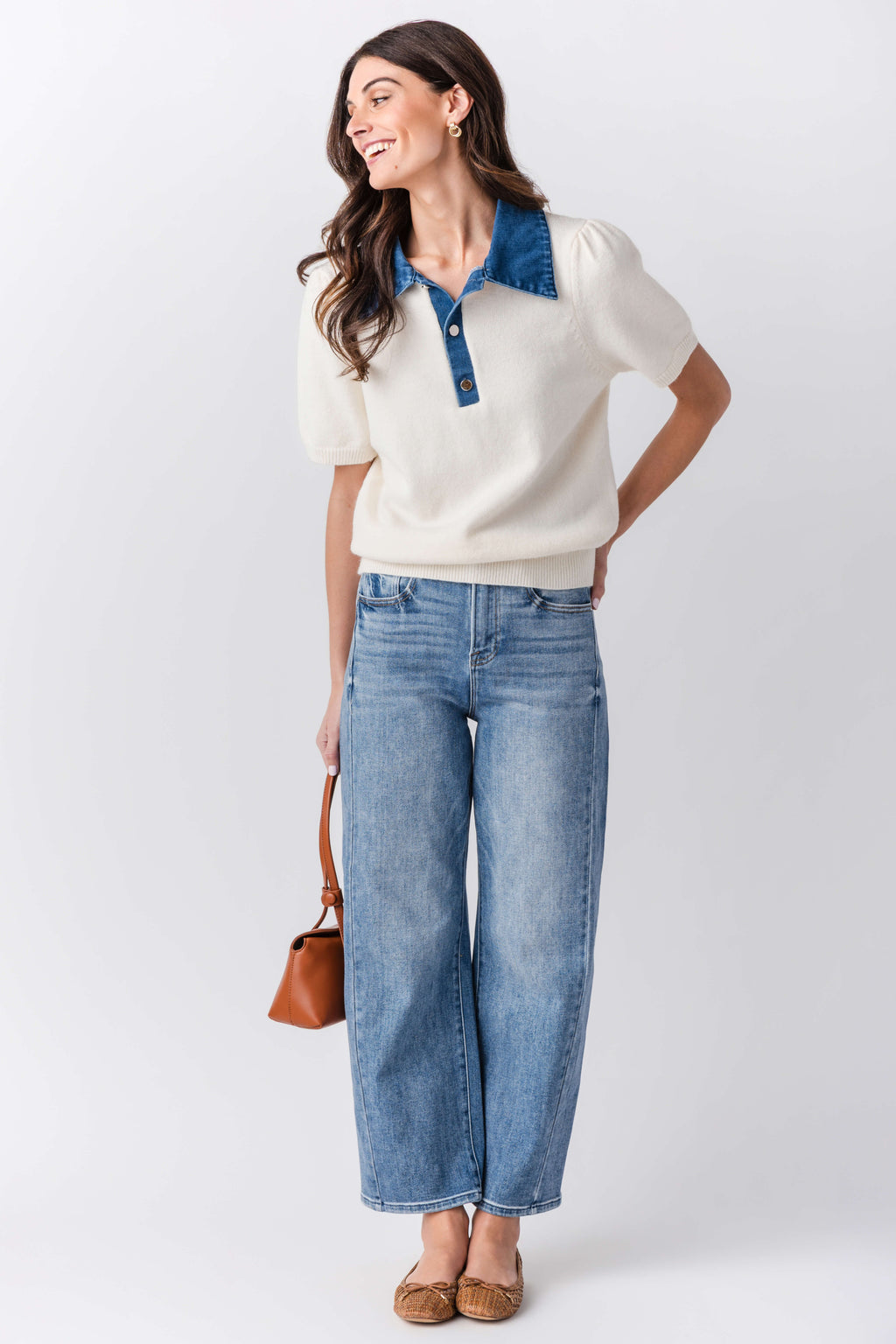 Urban Daisy Denim Collar Polo Top