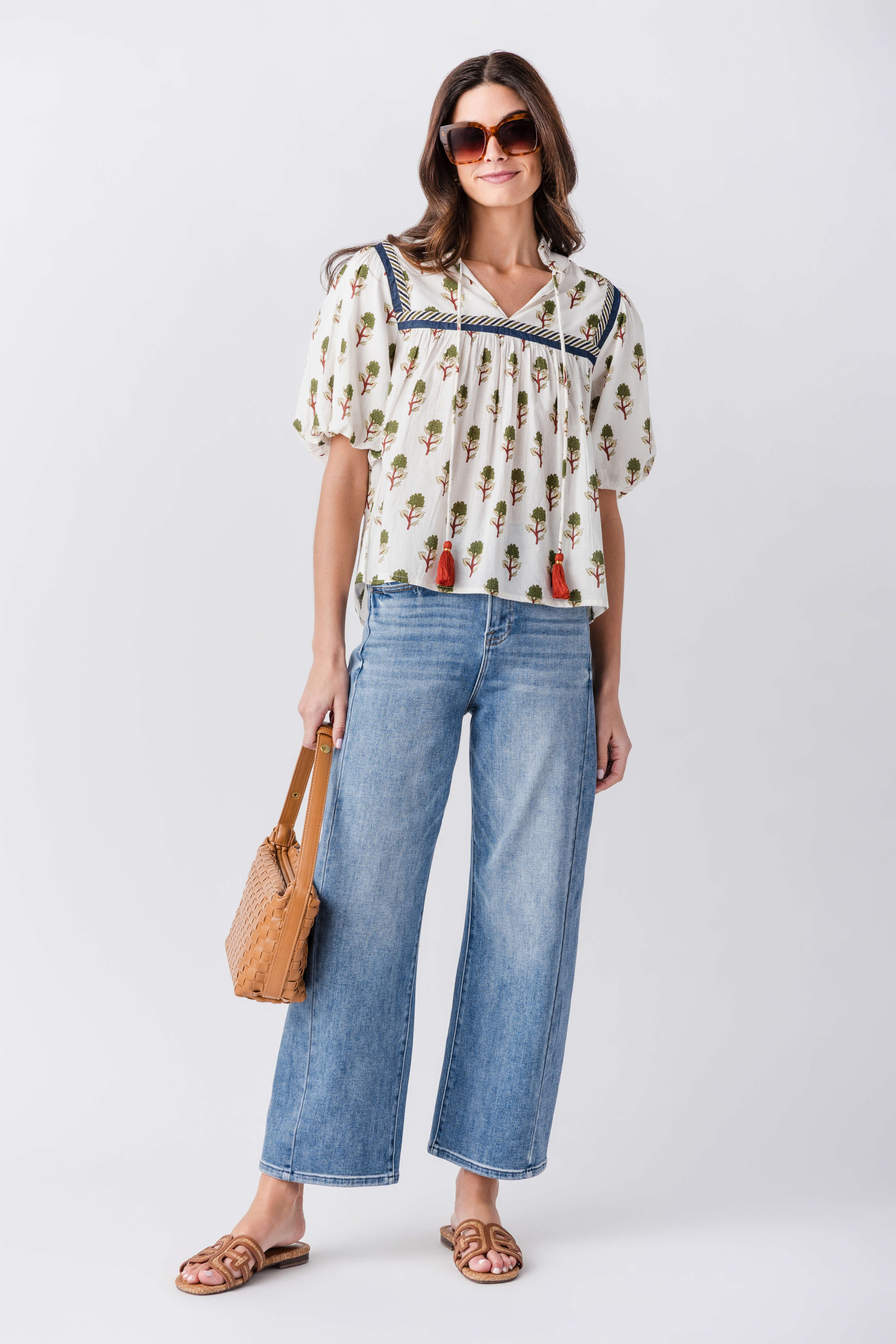 THML Olive Tassel Tie Top