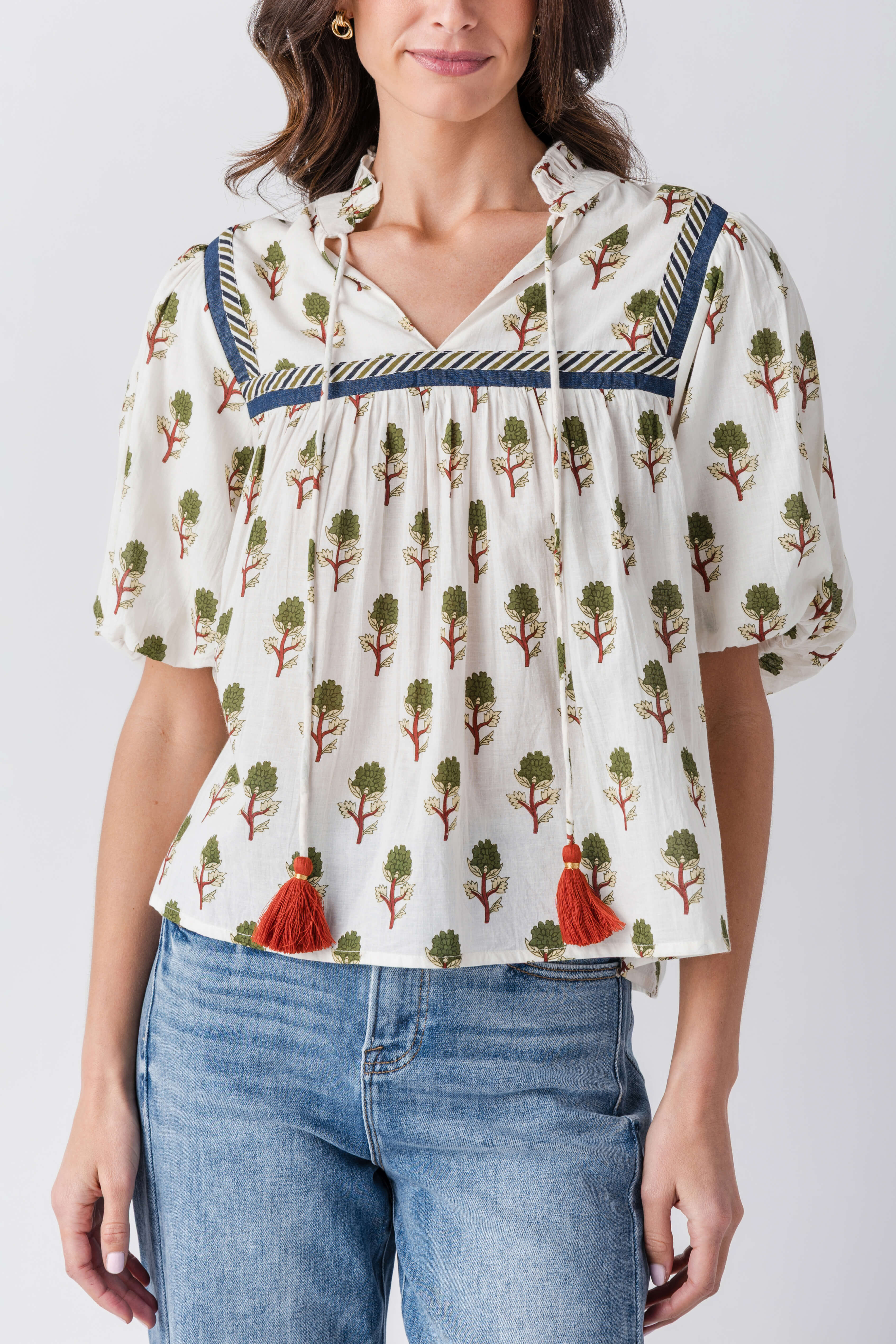 THML Olive Tassel Tie Top