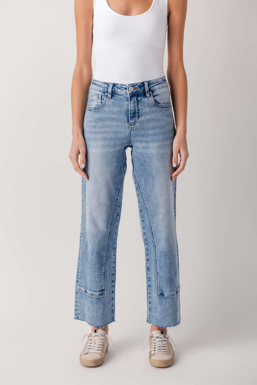 Risen Sloane Mid Rise Seamed Straight Leg Jeans