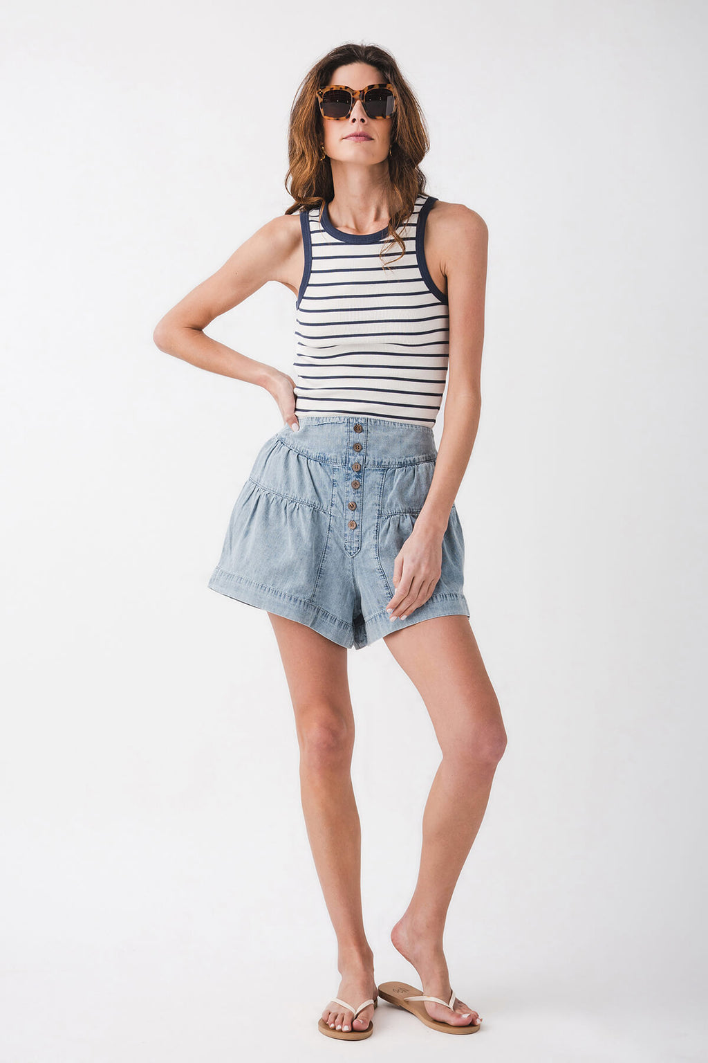 Miou Muse Denim Tiered Shorts