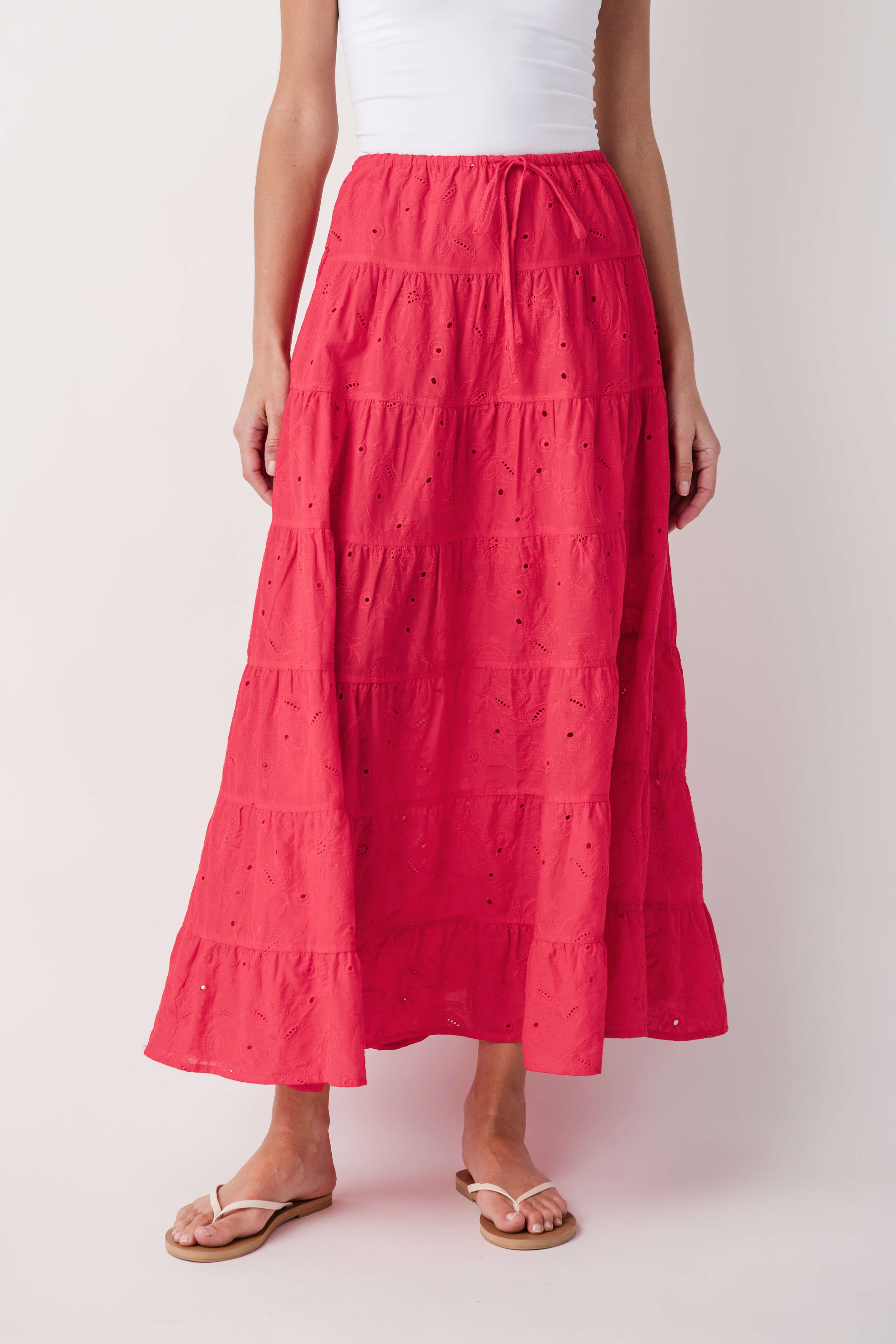 Raisonnel Tiered Eyelet Maxi Skirt