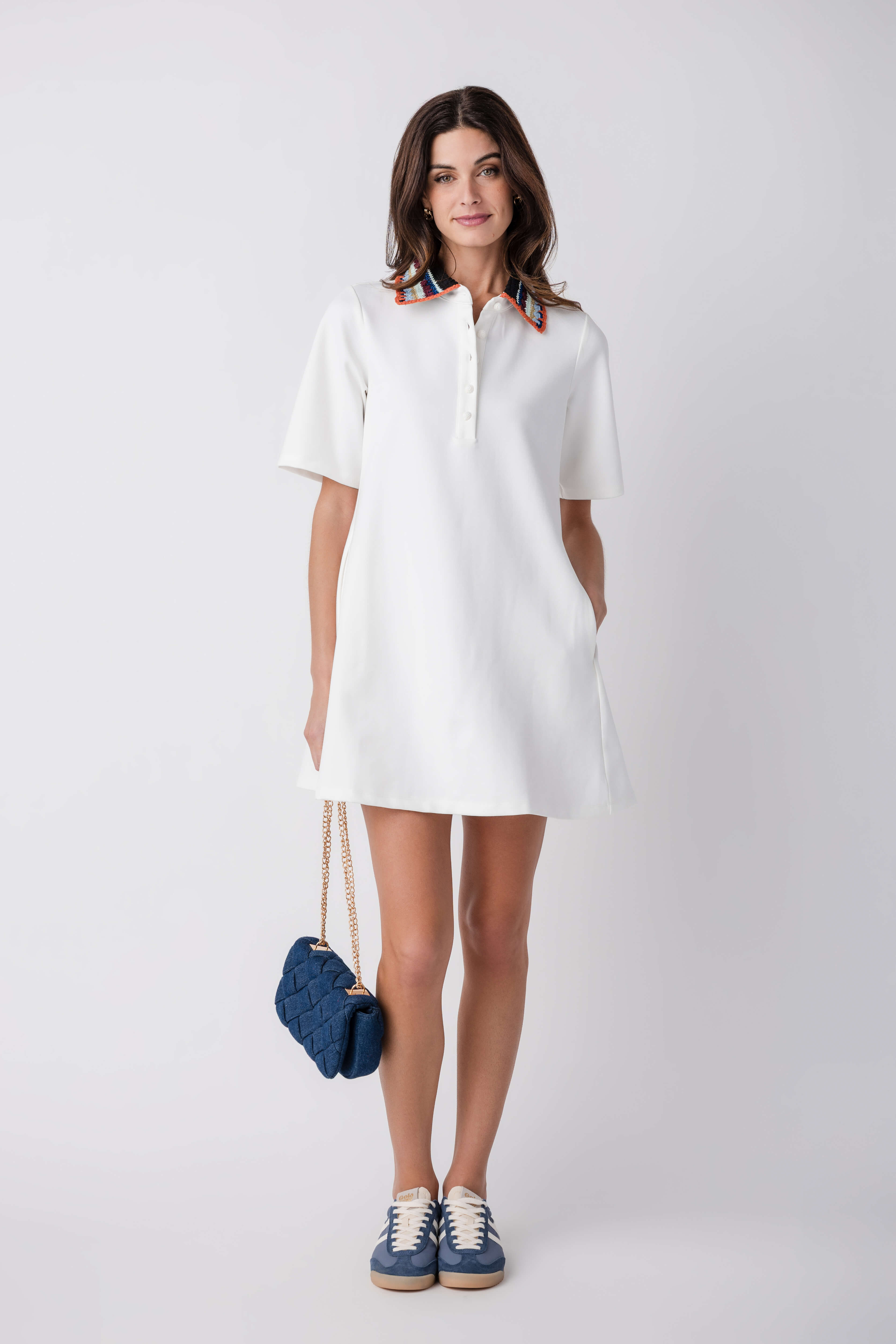 English Factory Knitted Collar A-line Shirt Dress