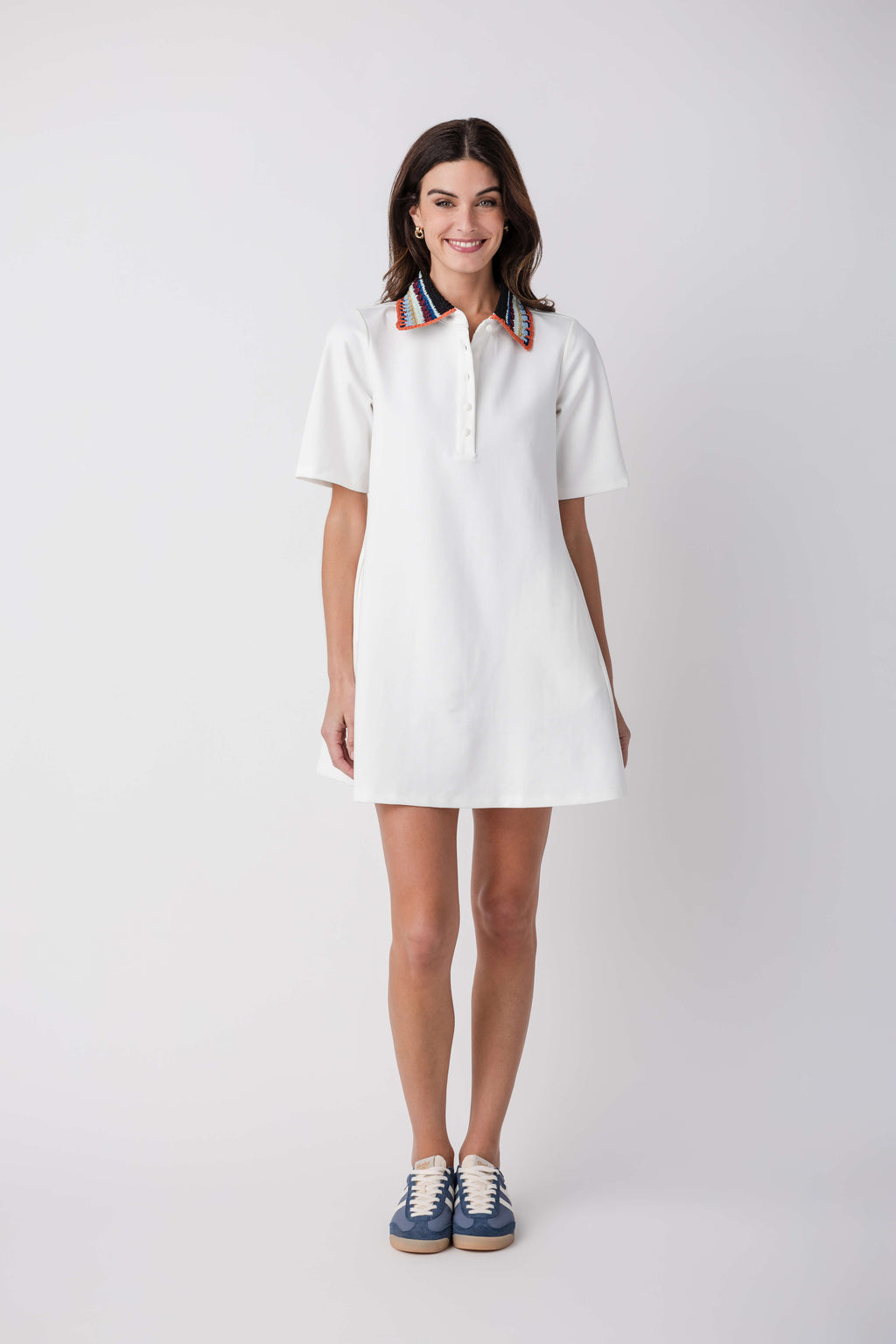 English Factory Knitted Collar A-line Shirt Dress