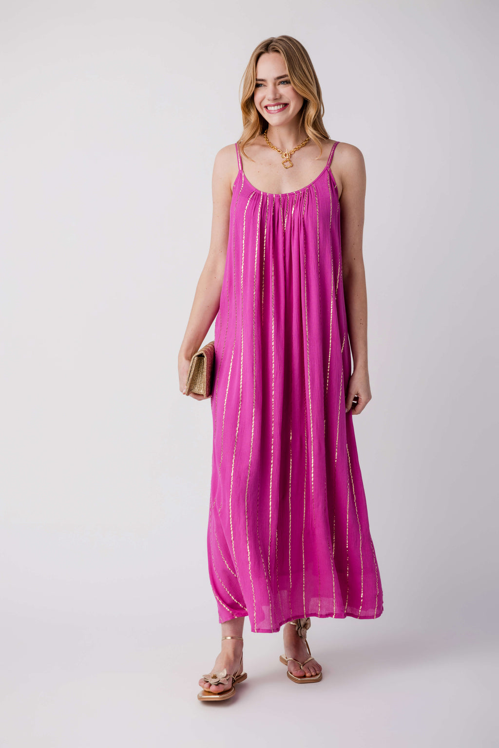 En Creme Lurex Striped Maxi Dress