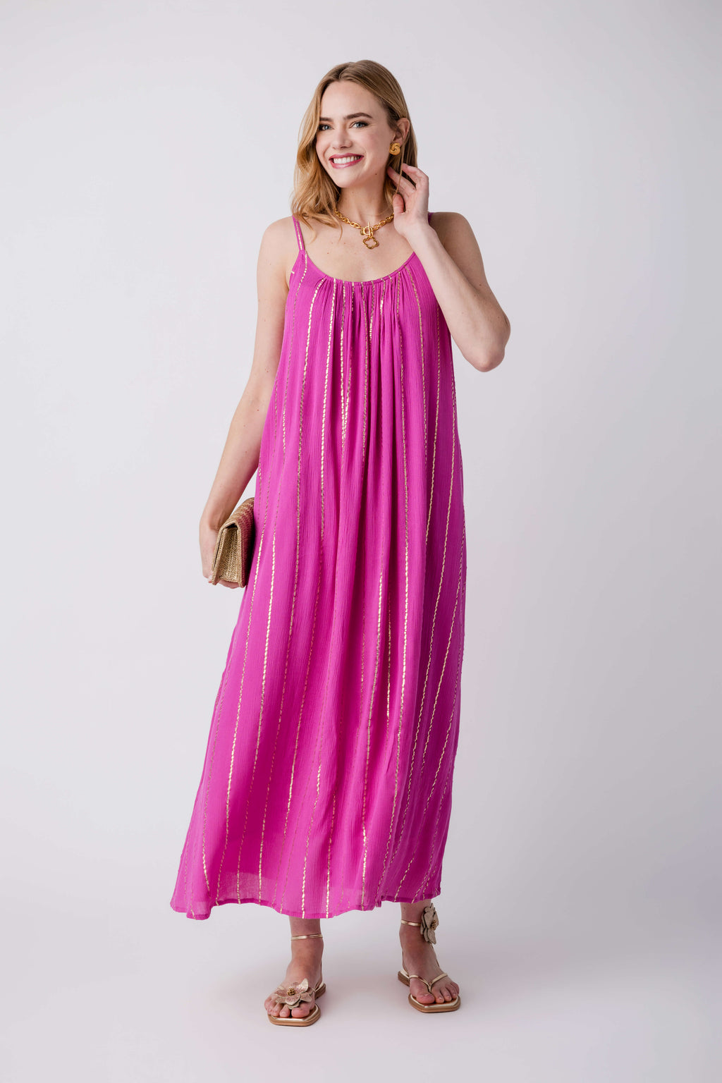 En Creme Lurex Striped Maxi Dress