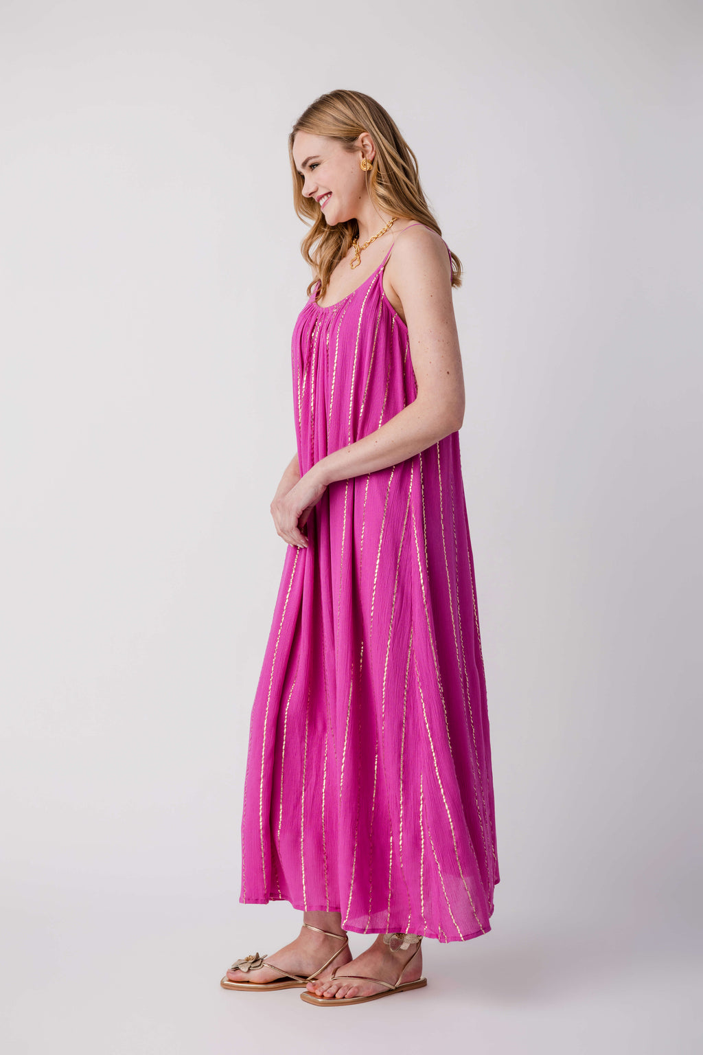 En Creme Lurex Striped Maxi Dress