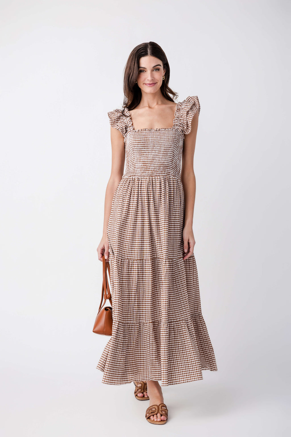 Promesa Gingham Smocked Ruffle Maxi Dress