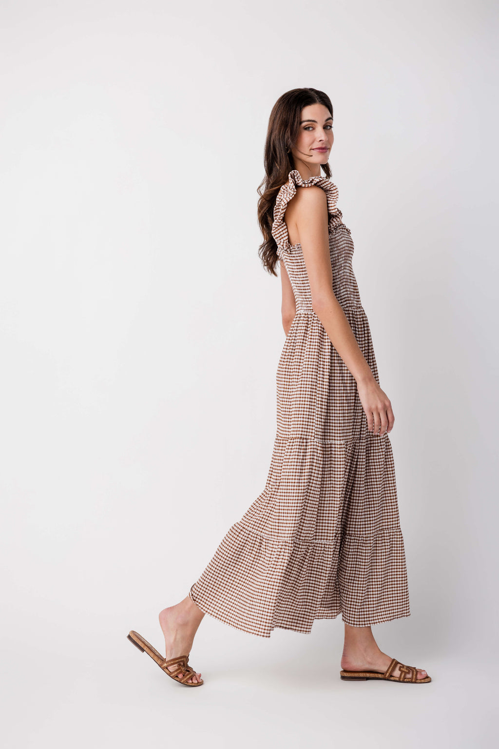 Promesa Gingham Smocked Ruffle Maxi Dress