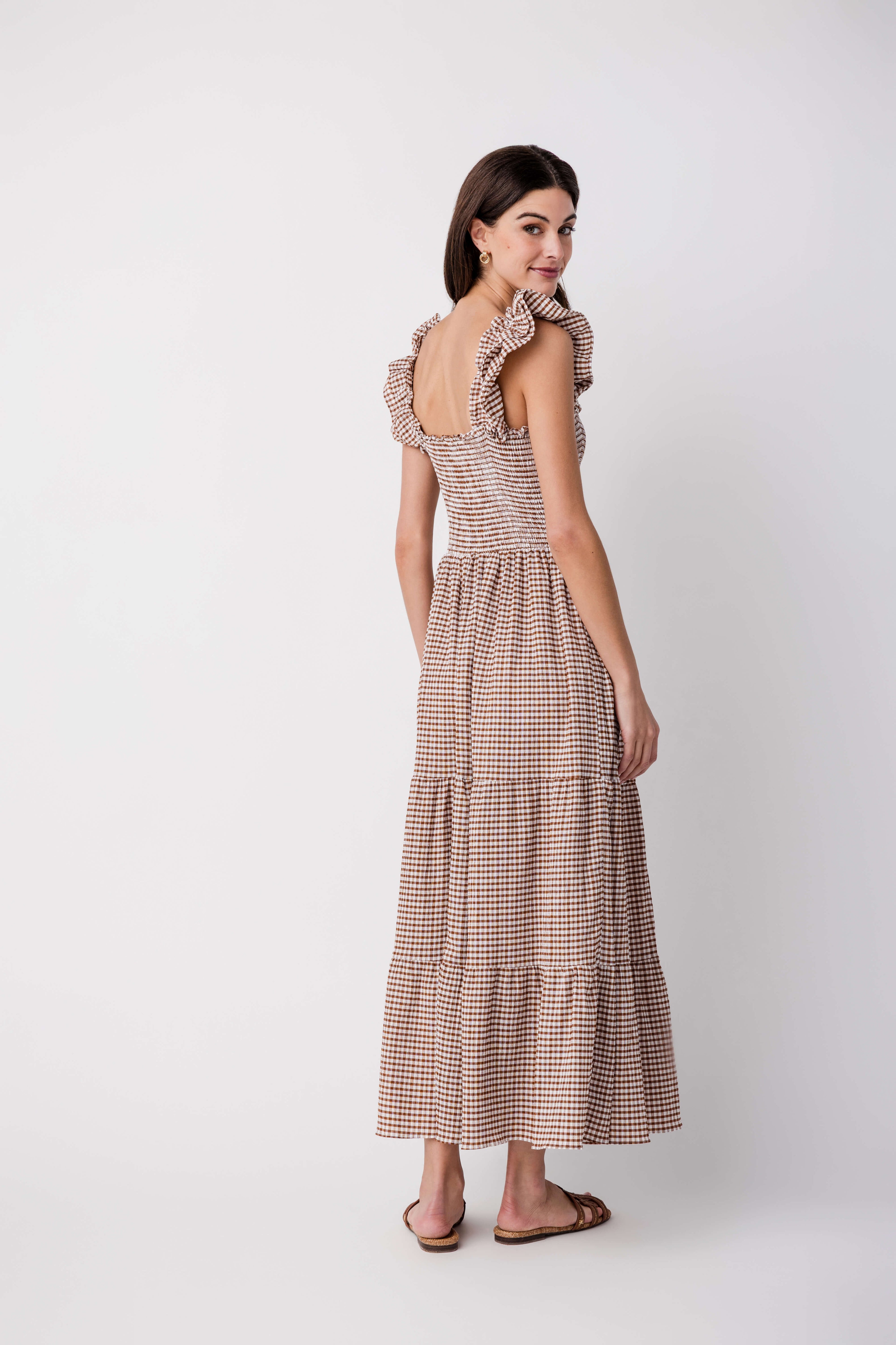 Promesa Gingham Smocked Ruffle Maxi Dress