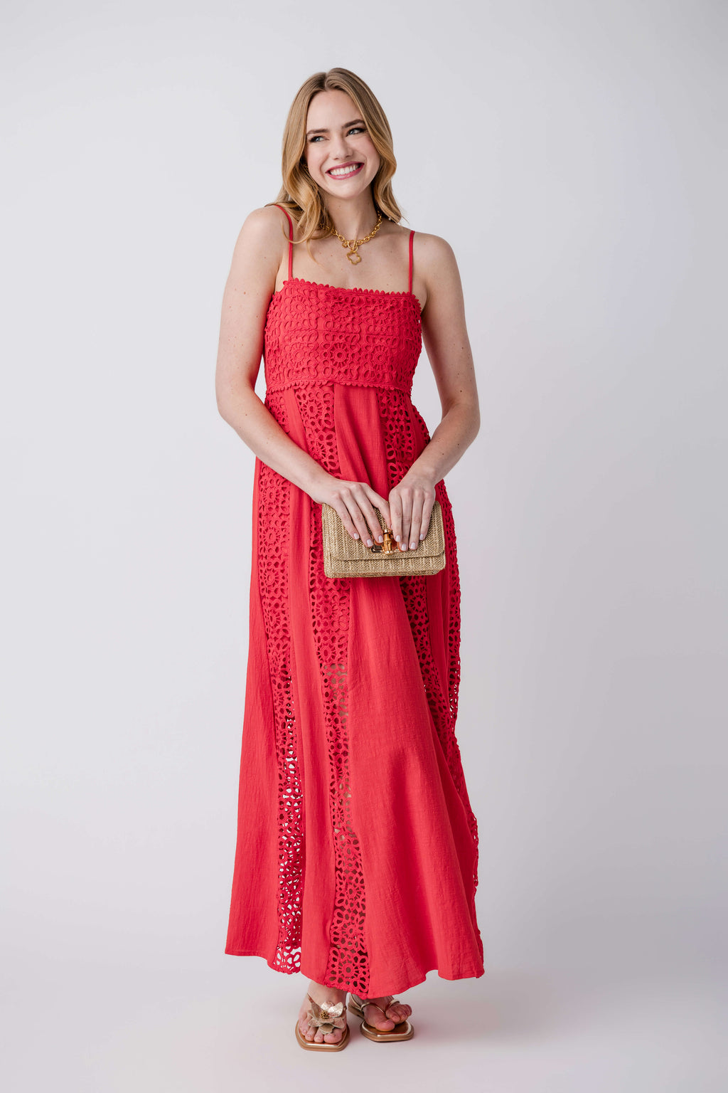 Promesa Crochet Paneled Maxi Dress