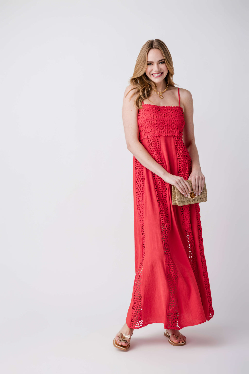 Promesa Crochet Paneled Maxi Dress