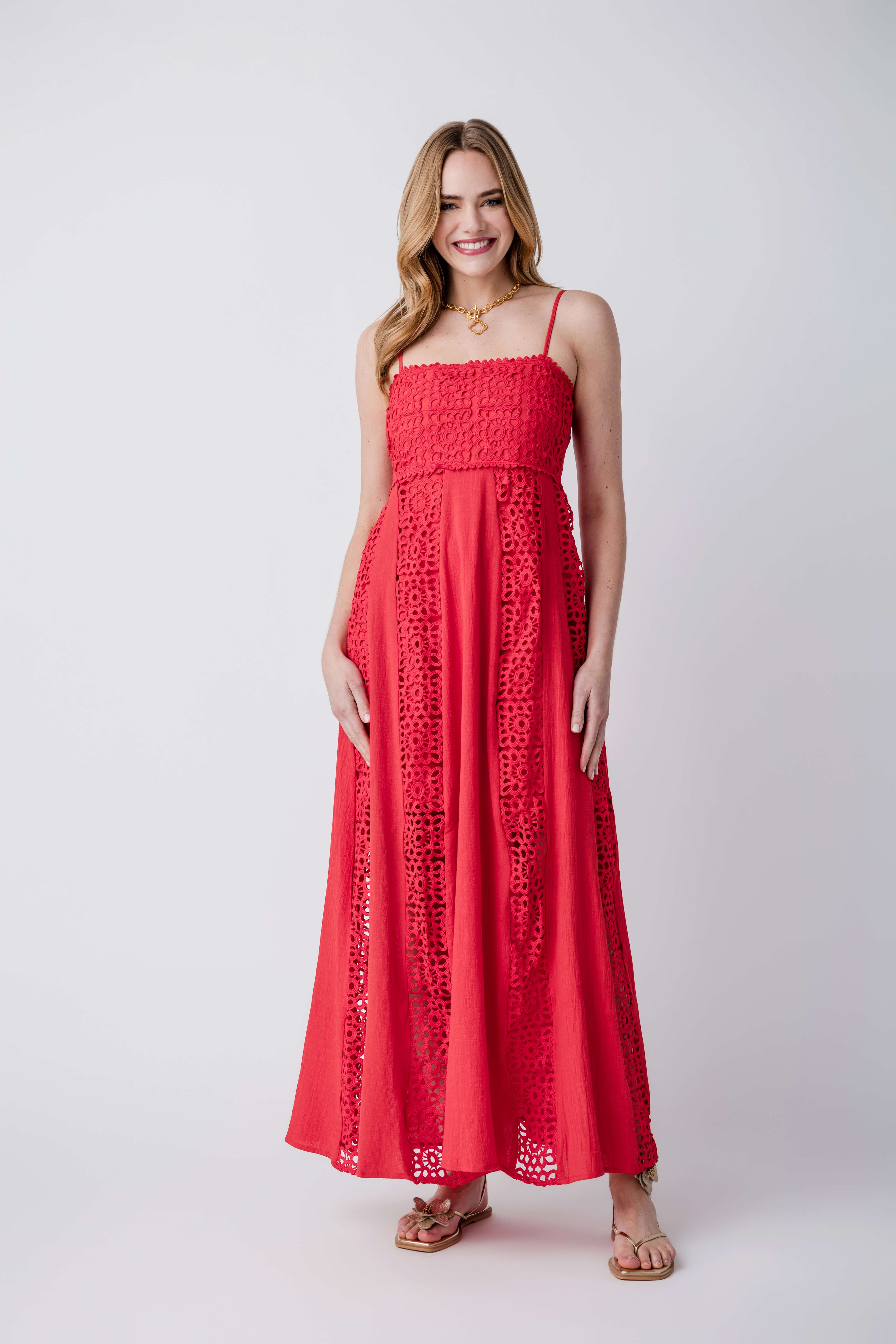 Promesa Crochet Paneled Maxi Dress