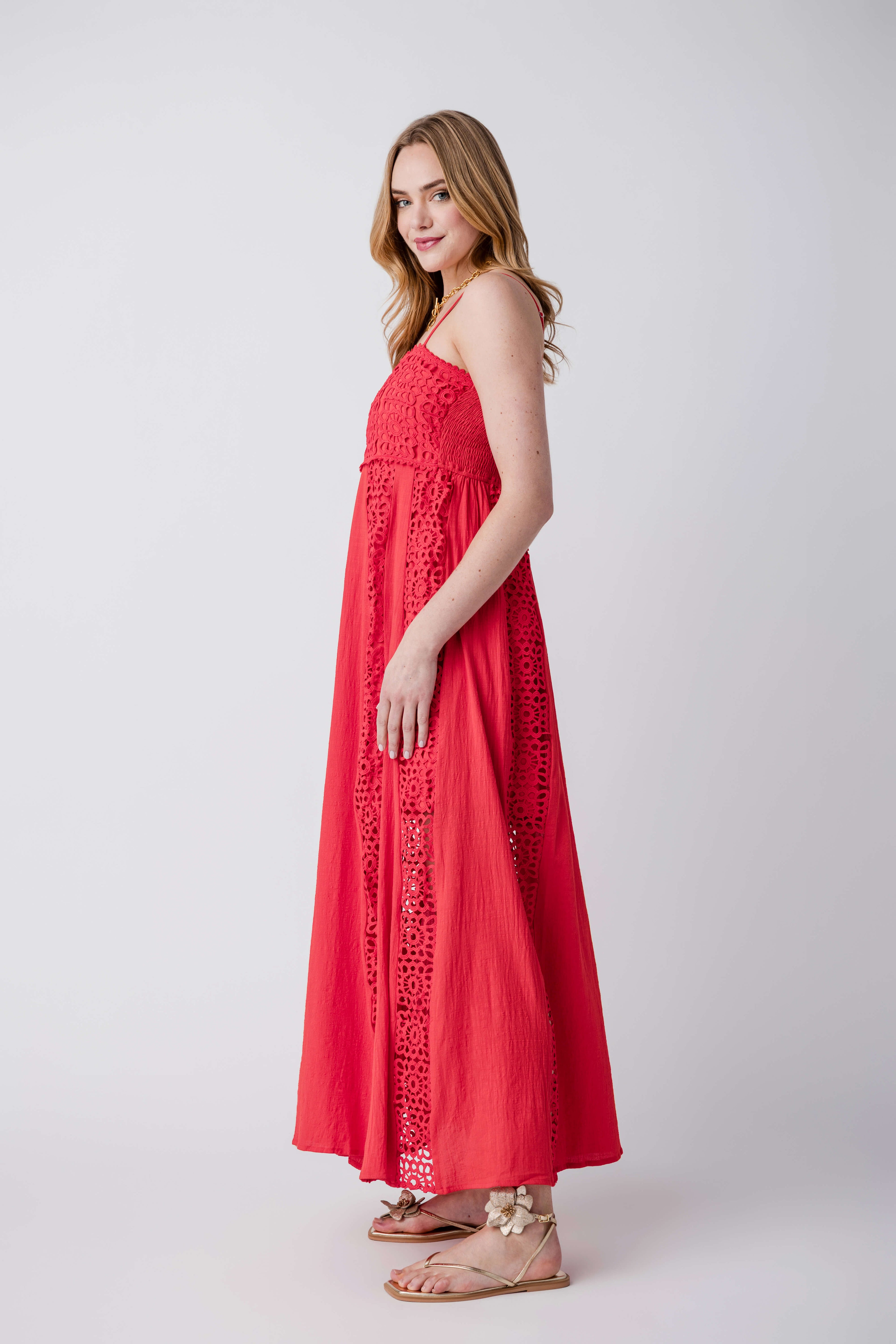 Promesa Crochet Paneled Maxi Dress