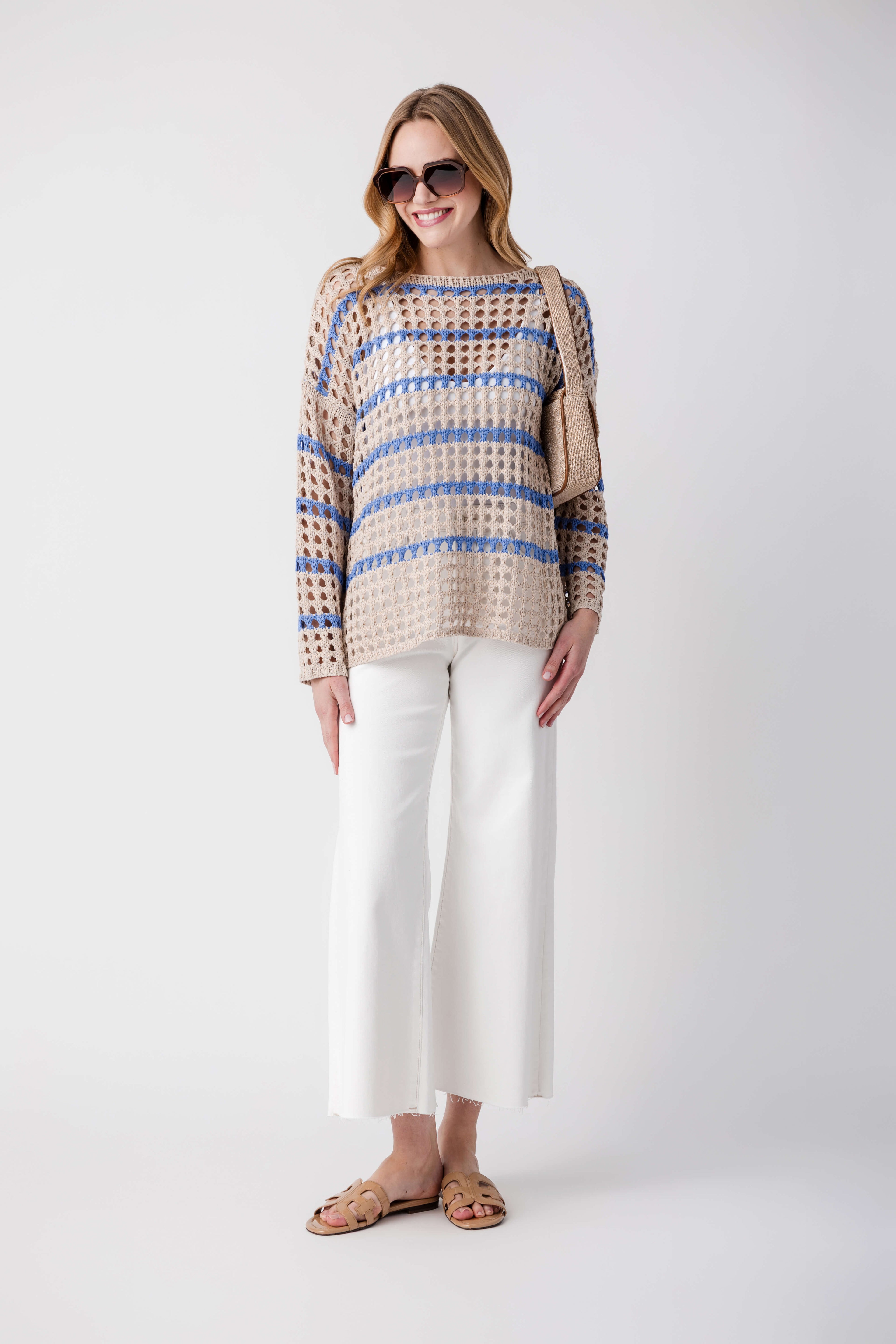 Fate Boat Neck Striped Knit Sweater