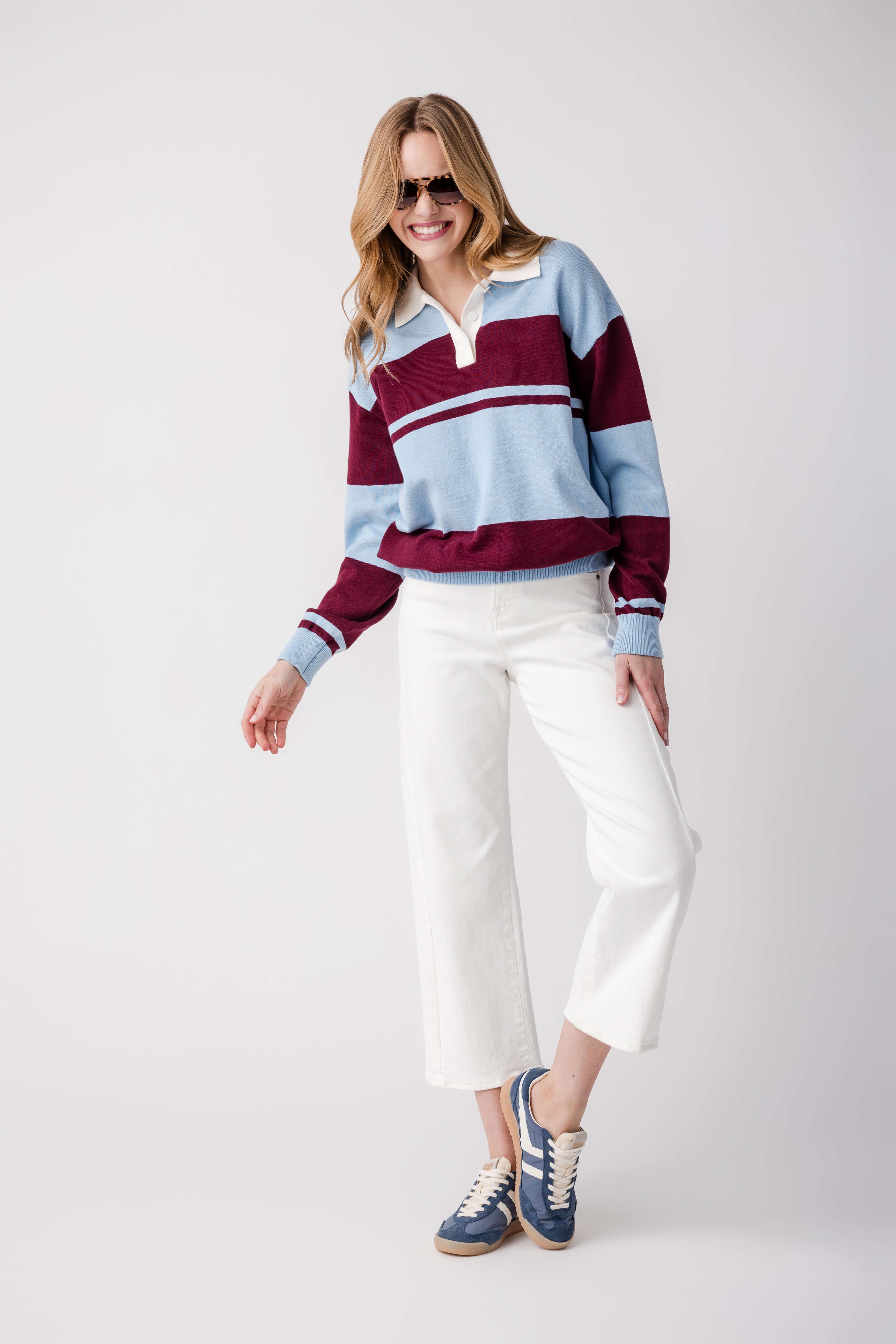 Berry Mellow Stripe Polo Sweater