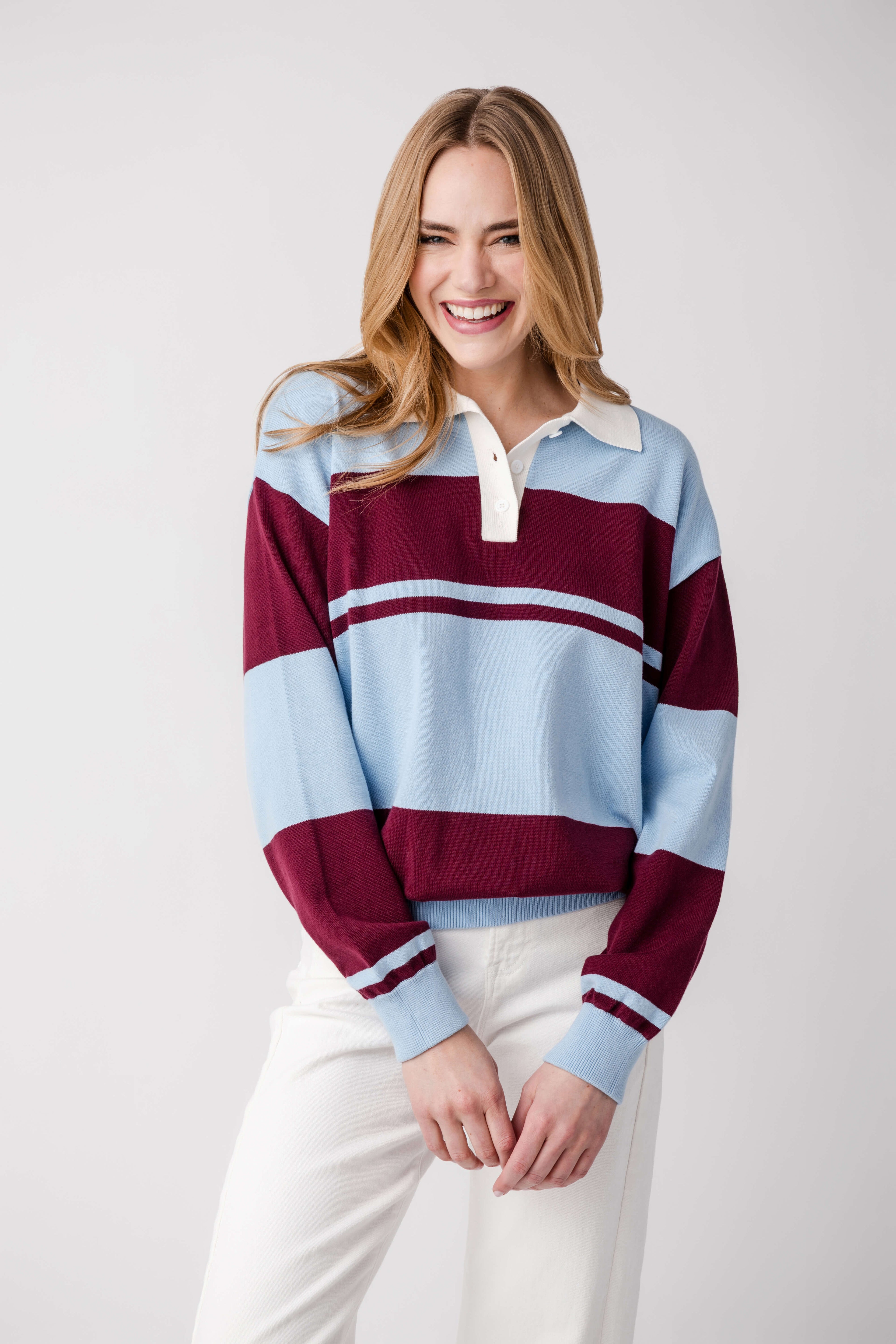 Berry Mellow Stripe Polo Sweater