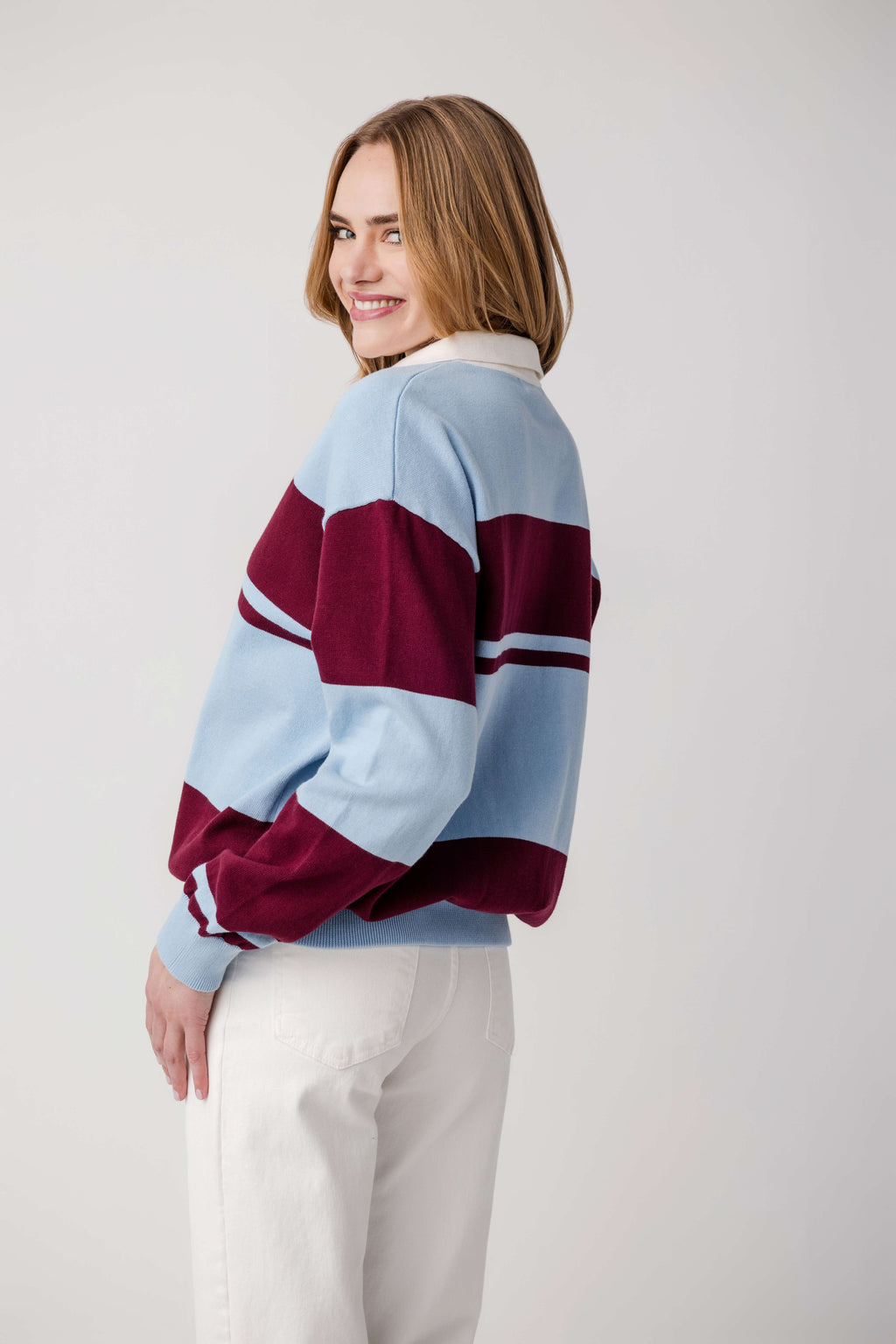 Berry Mellow Stripe Polo Sweater
