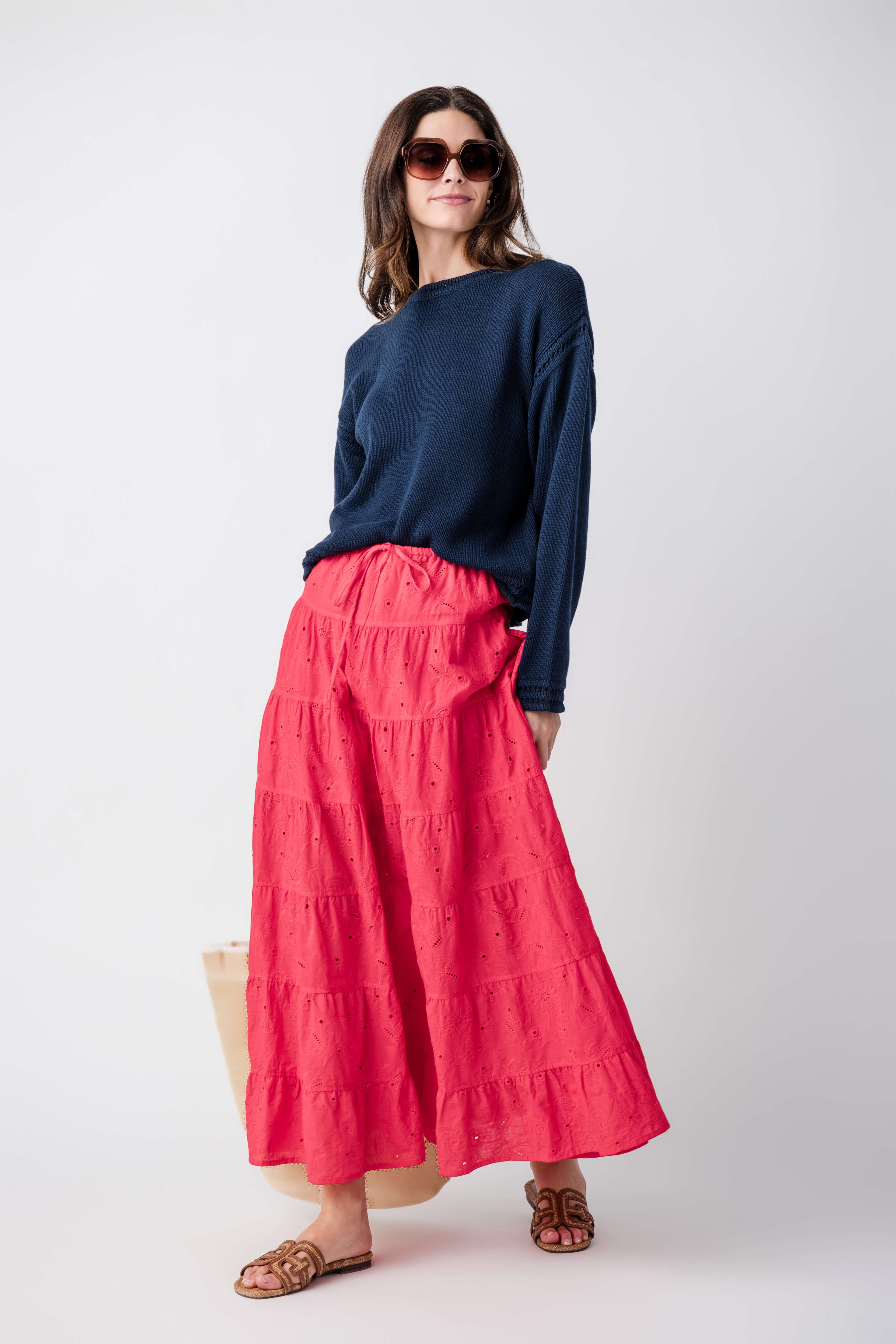Raisonnel Tiered Eyelet Maxi Skirt