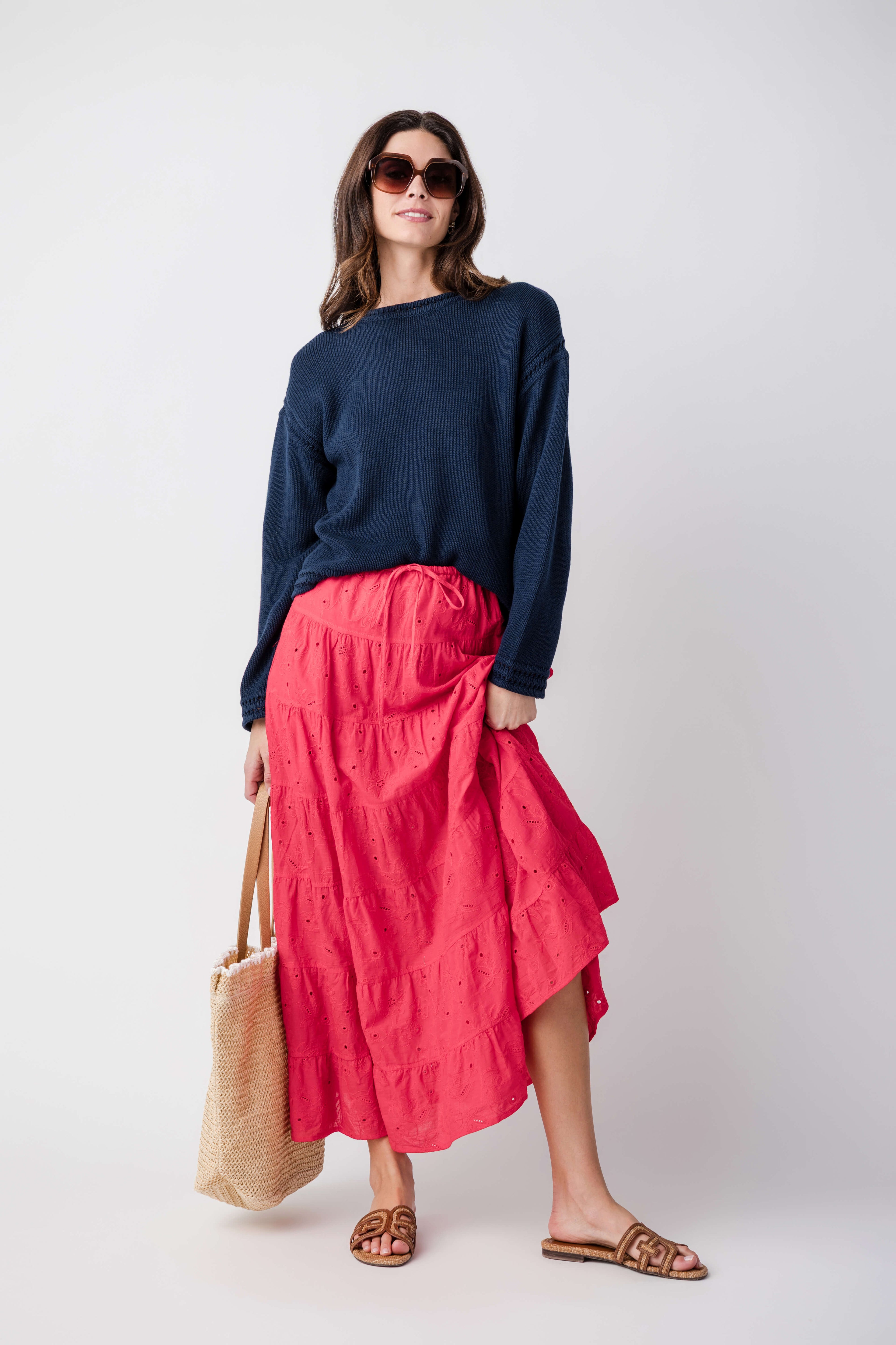 Raisonnel Tiered Eyelet Maxi Skirt