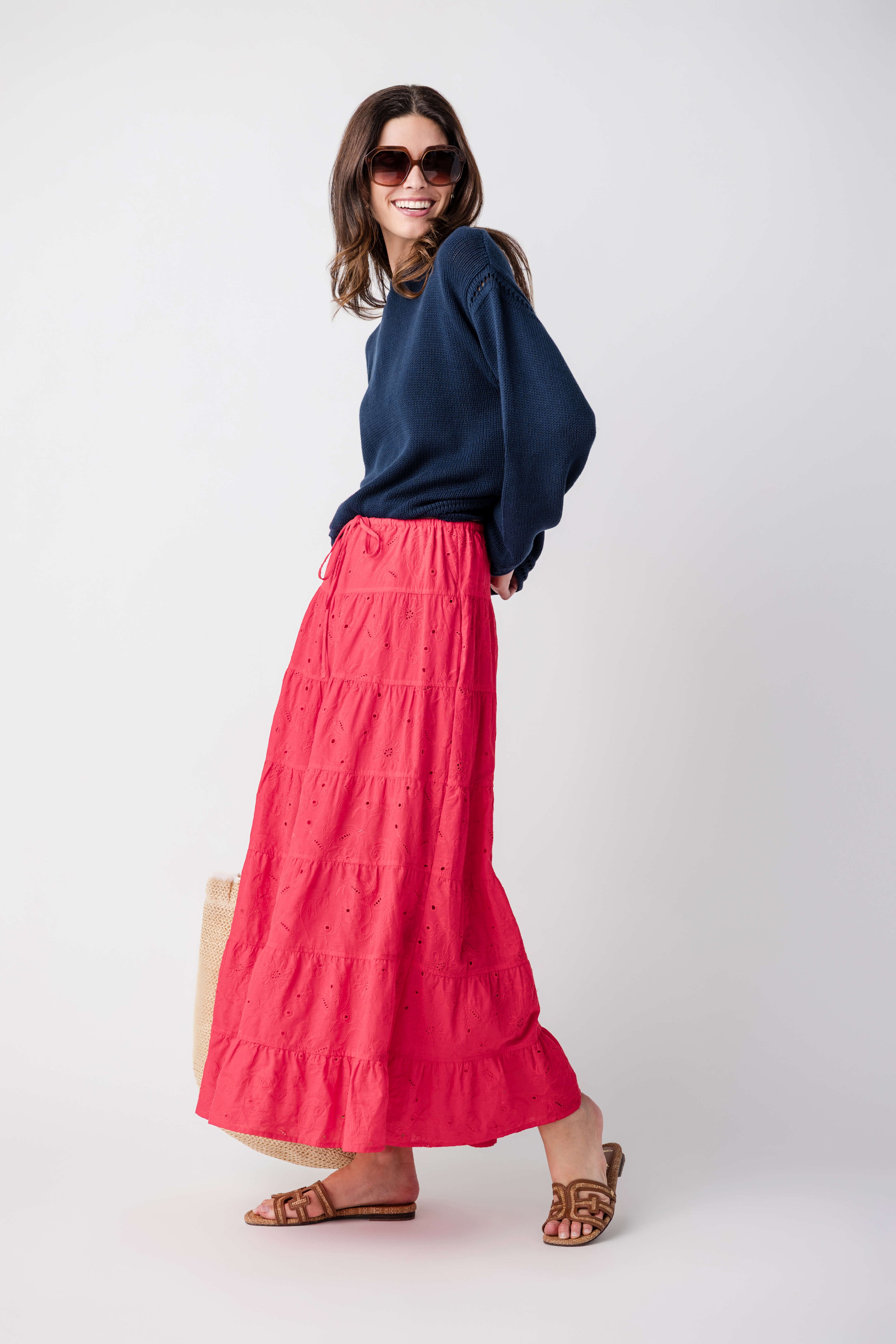 Raisonnel Tiered Eyelet Maxi Skirt
