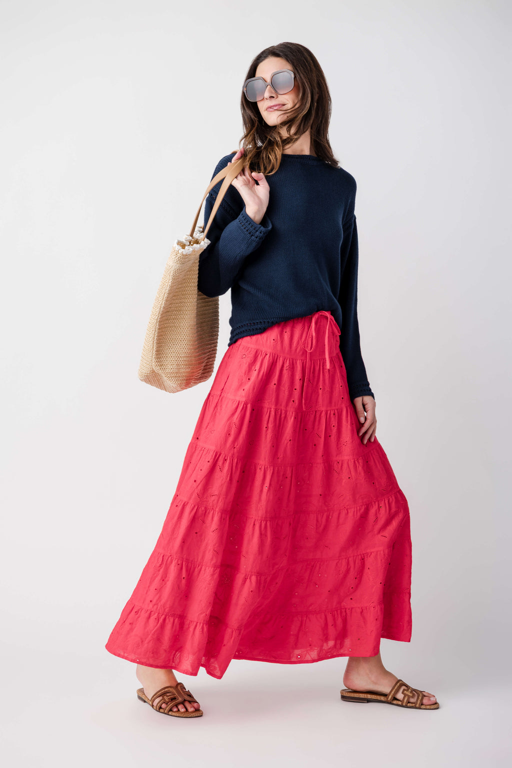 Raisonnel Tiered Eyelet Maxi Skirt