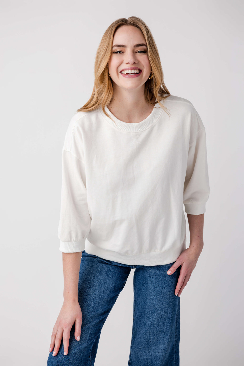 Jodifl Solid 3/4 Dolan Sleeve Sweatshirt Top
